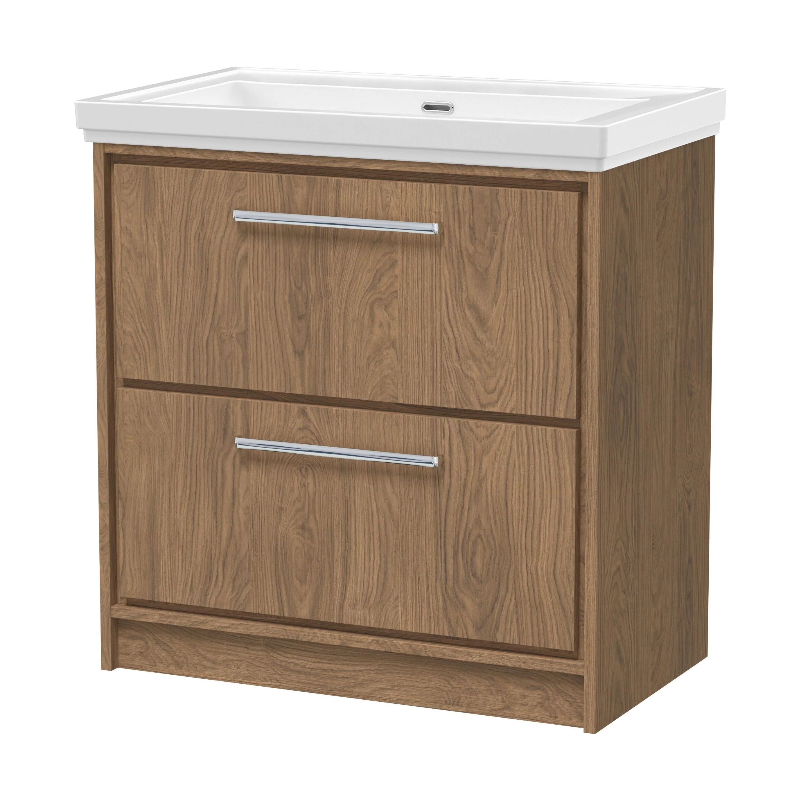 Longnor 2 Drawer Floor Standing Vanity Unit with 0 Tap Hole Traditional Fireclay Basin, Antique Oak, 800mm