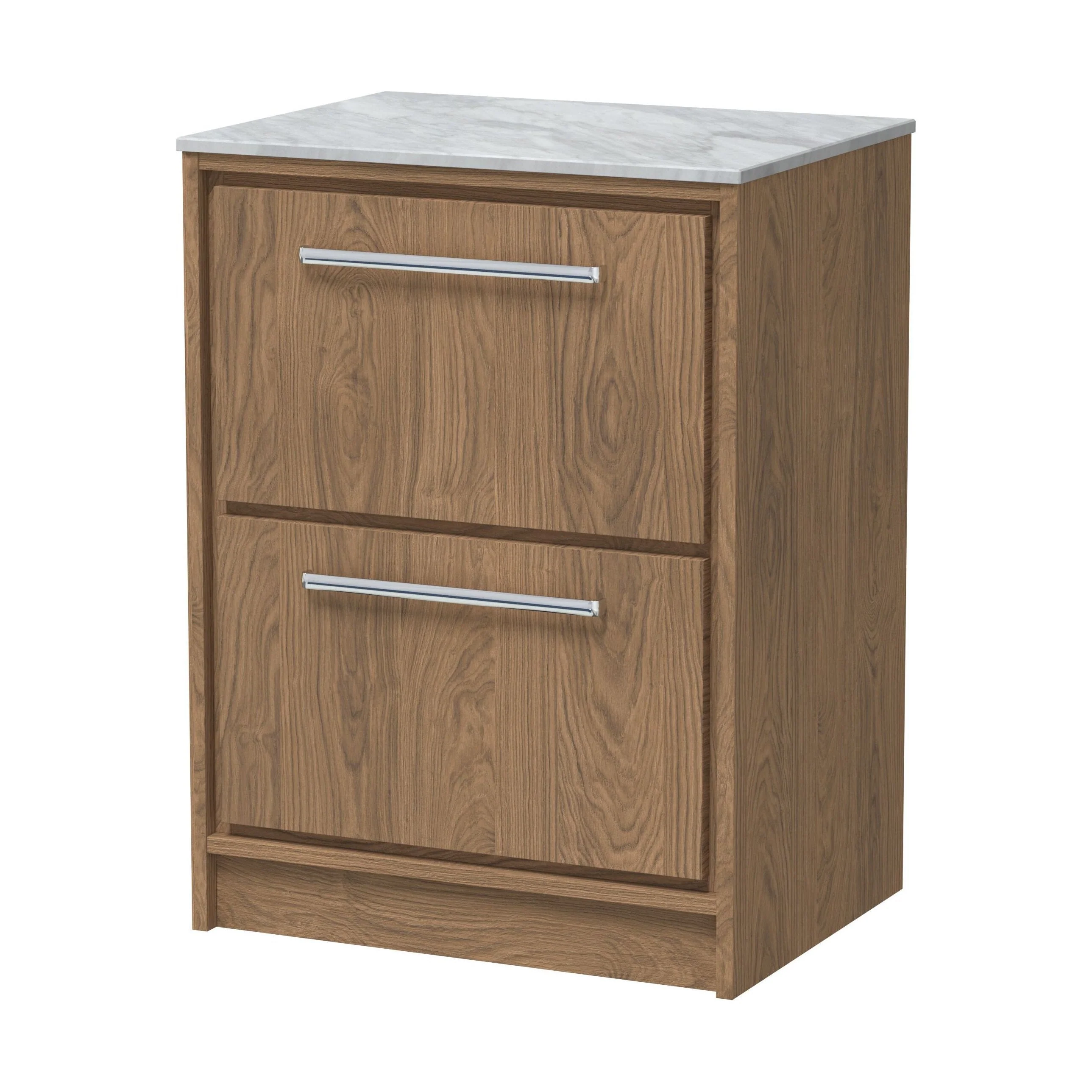 Longnor 2 Drawer Floor Standing Vanity Unit with Grey Marble Worktop, Antique Oak, 600mm