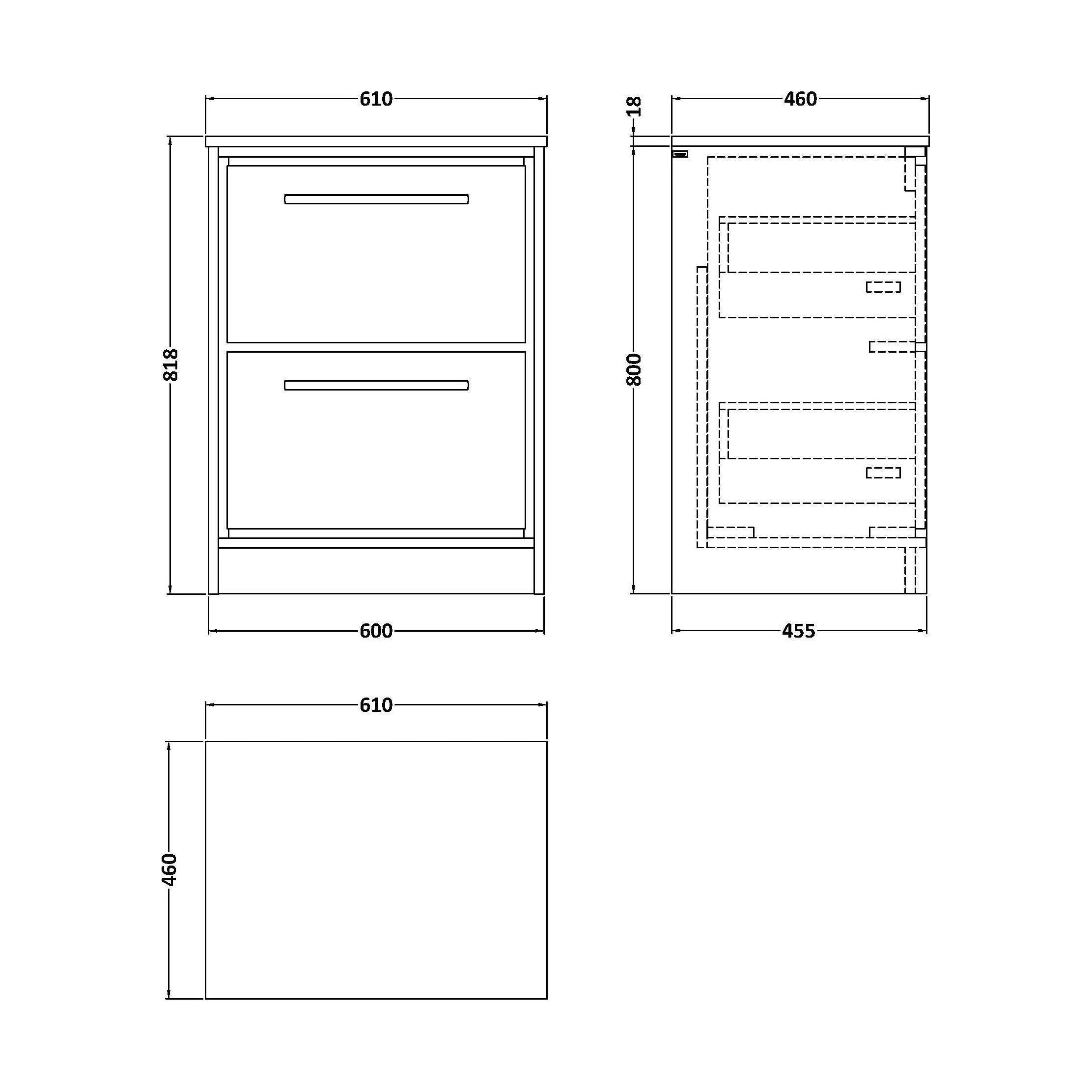 Longnor 2 Drawer Floor Standing Vanity Unit with Grey Marble Worktop, Light Oak, 600mm - Image 2