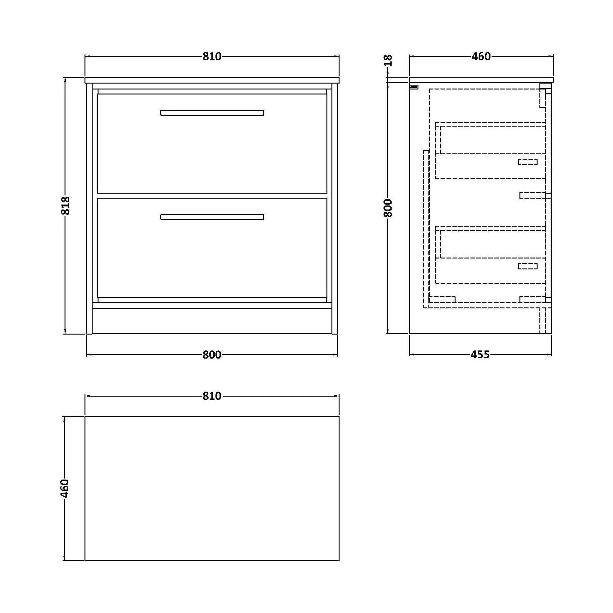 Longnor 2 Drawer Floor Standing Vanity Unit with Grey Marble Worktop, Light Oak, 800mm - Image 2