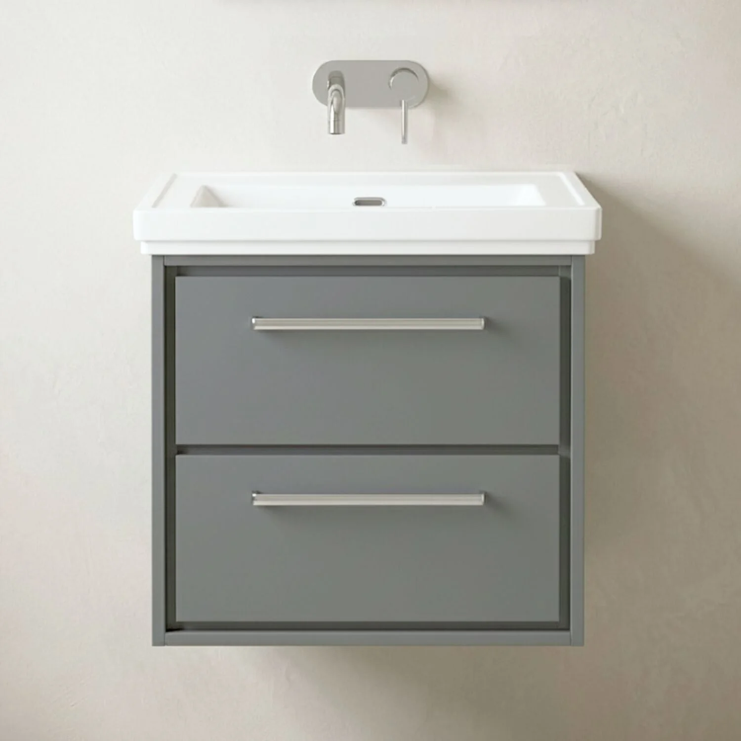 Longnor 2 Drawer Wall Hung Vanity Basin Unit with 0 Tap Hole Traditional Fireclay Basin, Choice of Size and Colour