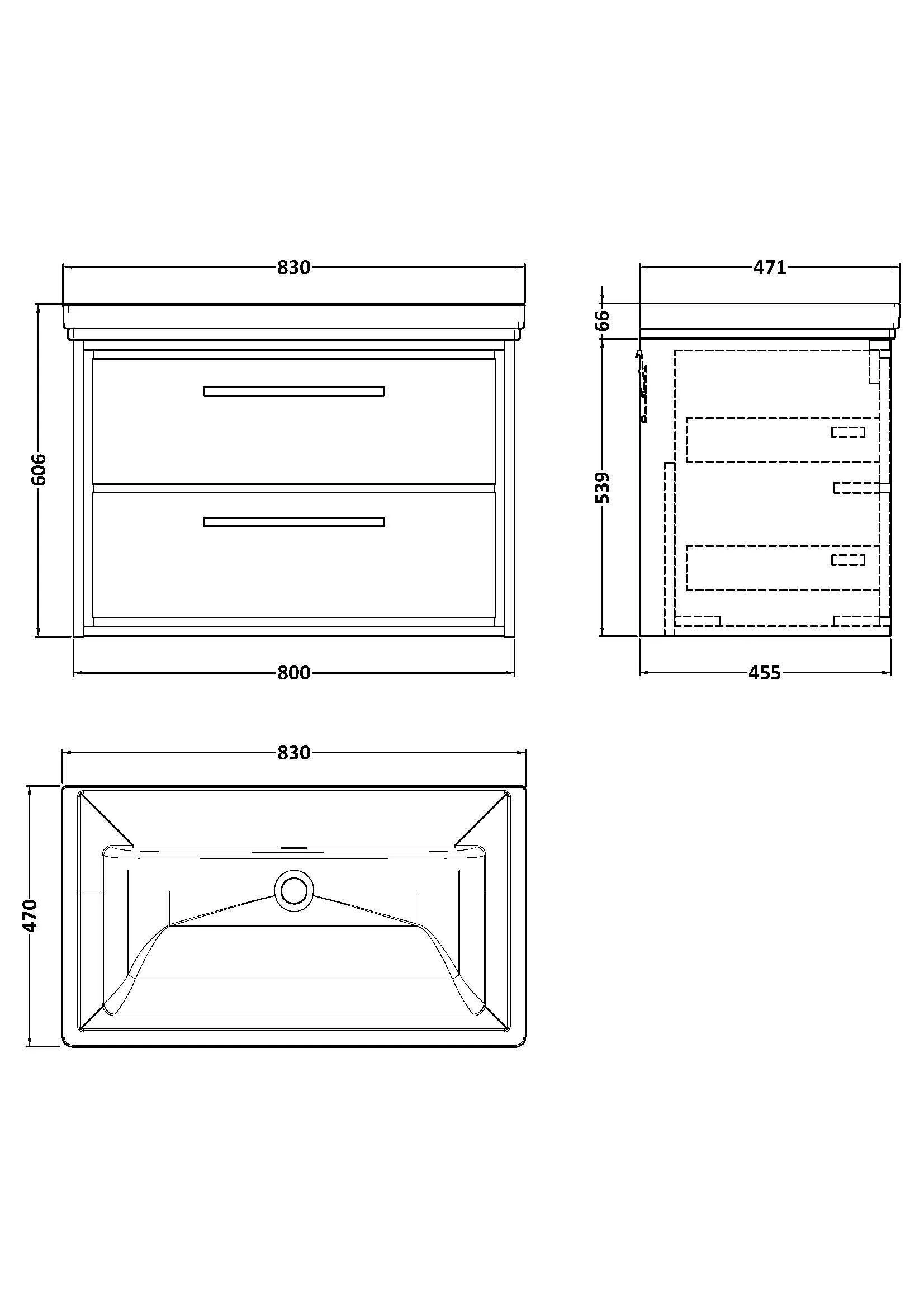 Longnor 2 Drawer Wall Hung Vanity Basin Unit with 0 Tap Hole Traditional Fireclay Basin, Choice of Size and Colour - Image 12