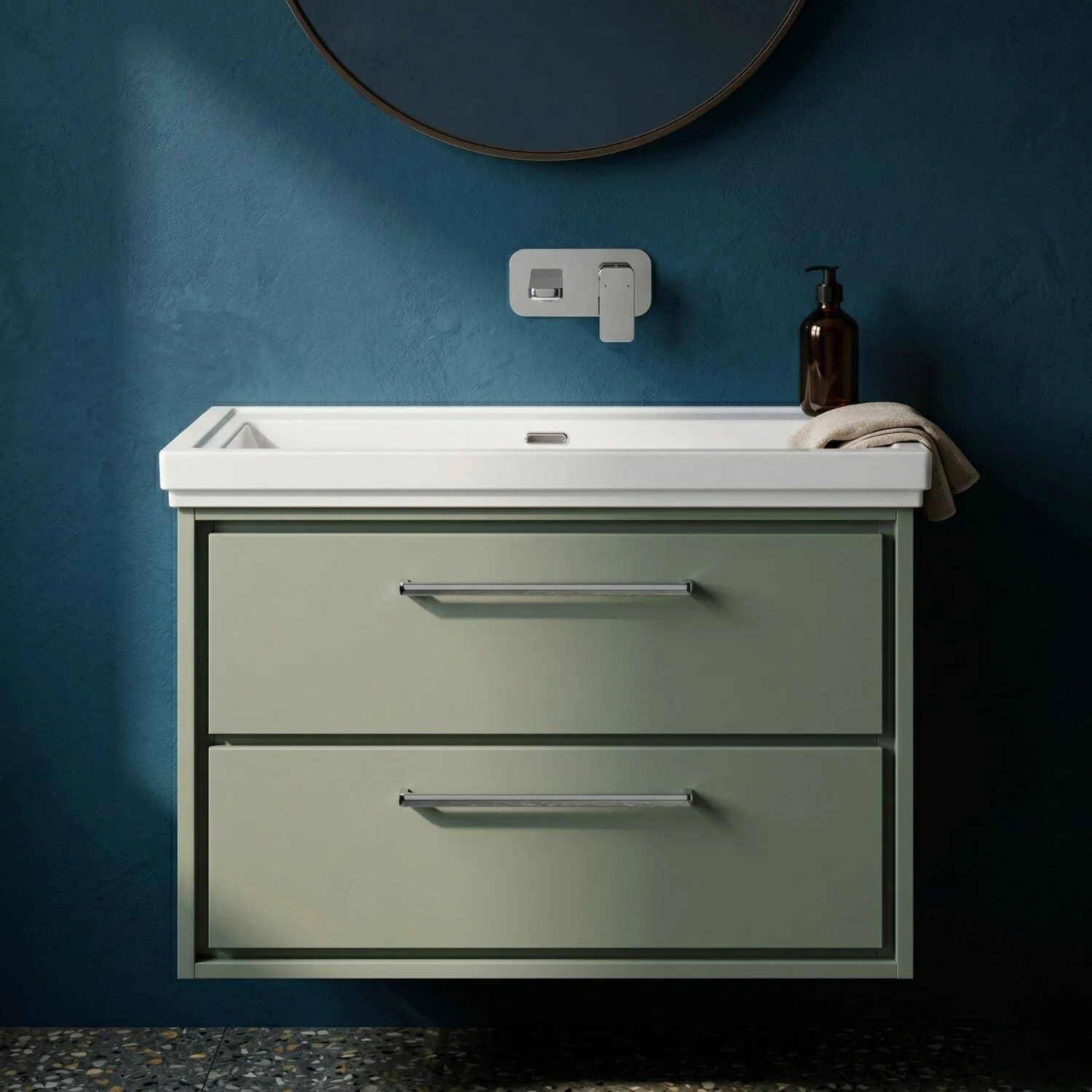 Longnor 2 Drawer Wall Hung Vanity Basin Unit with 0 Tap Hole Traditional Fireclay Basin, Choice of Size and Colour - Image 16