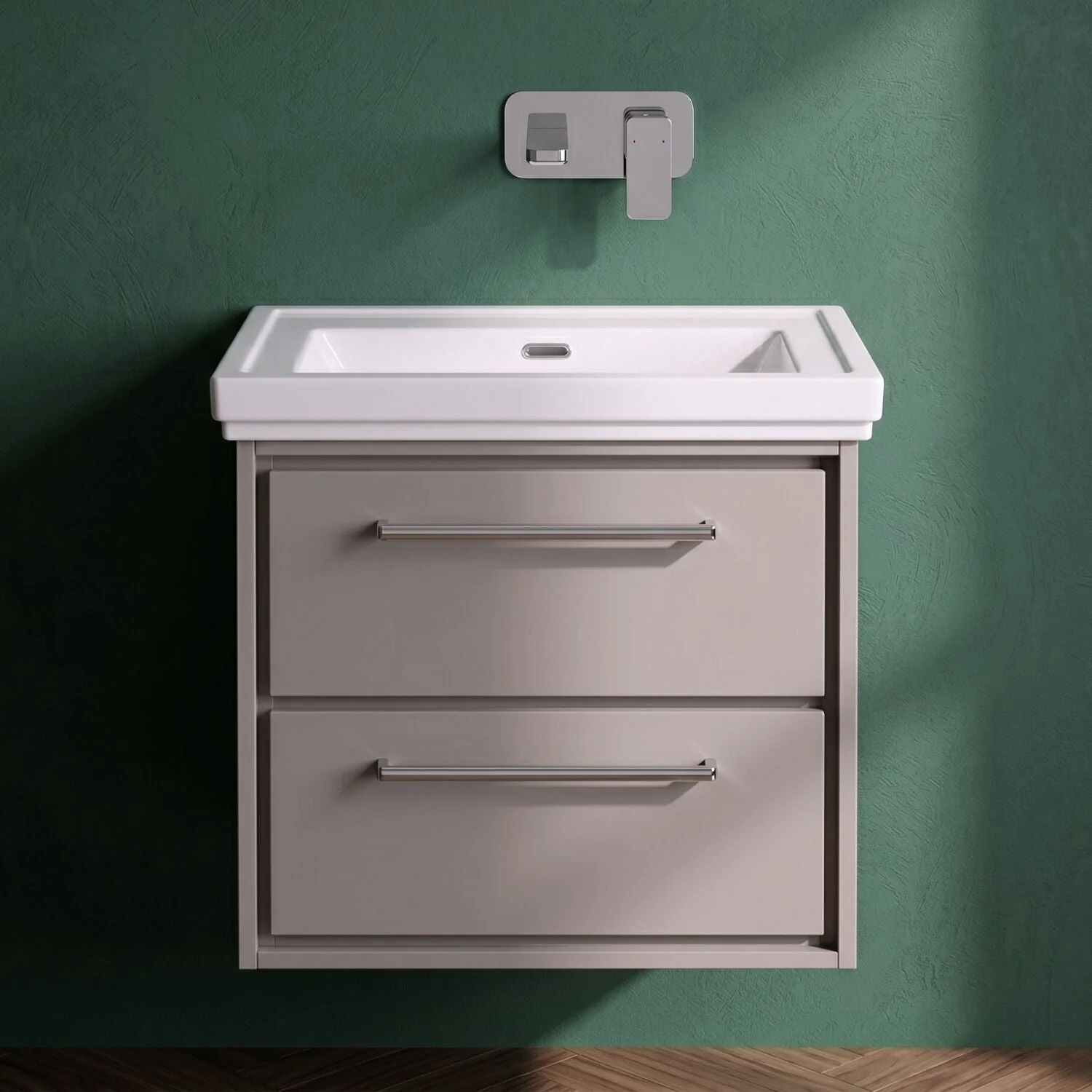 Longnor 2 Drawer Wall Hung Vanity Basin Unit with 0 Tap Hole Traditional Fireclay Basin, Choice of Size and Colour - Image 4