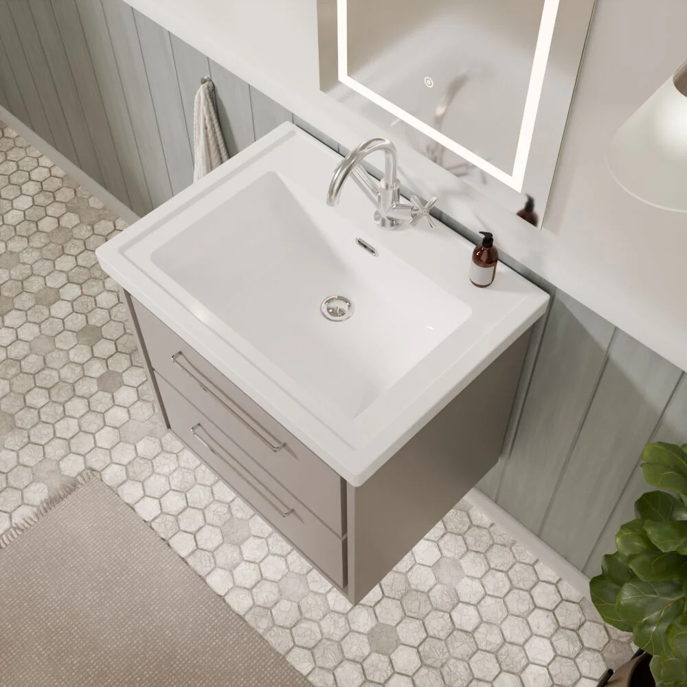 Longnor 2 Drawer Wall Hung Vanity Basin Unit with 1 Tap Hole Traditional Fireclay Basin, Choice of Size and Colour - Image 10