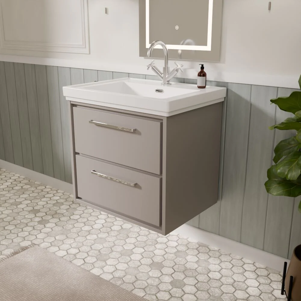 Longnor 2 Drawer Wall Hung Vanity Basin Unit with 1 Tap Hole Traditional Fireclay Basin, Choice of Size and Colour - Image 11