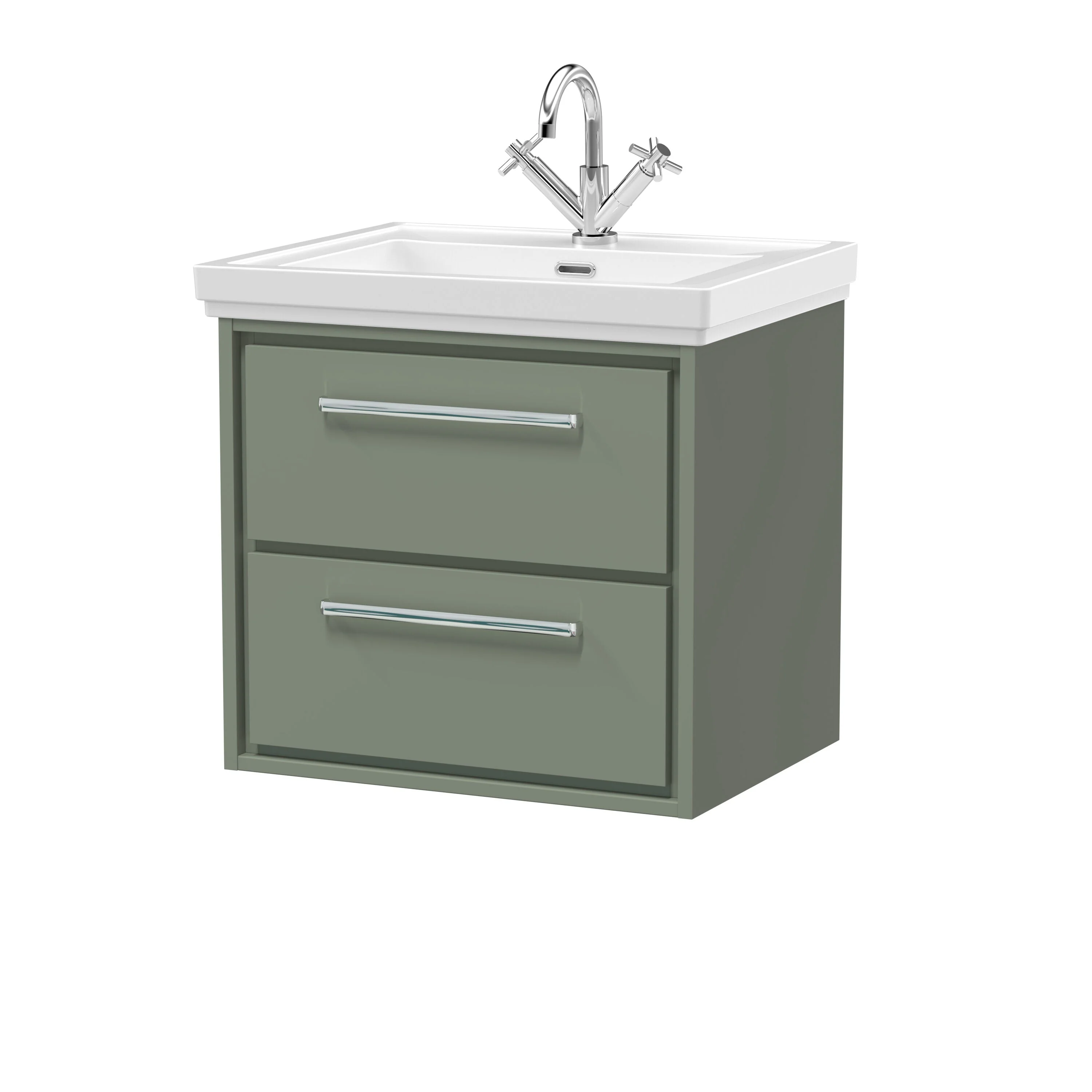 Longnor 2 Drawer Wall Hung Vanity Basin Unit with 1 Tap Hole Traditional Fireclay Basin, Choice of Size and Colour - Image 14