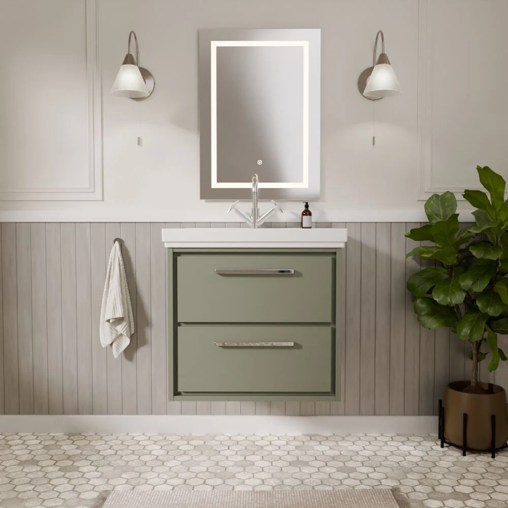 Longnor 2 Drawer Wall Hung Vanity Basin Unit with 1 Tap Hole Traditional Fireclay Basin, Choice of Size and Colour - Image 15