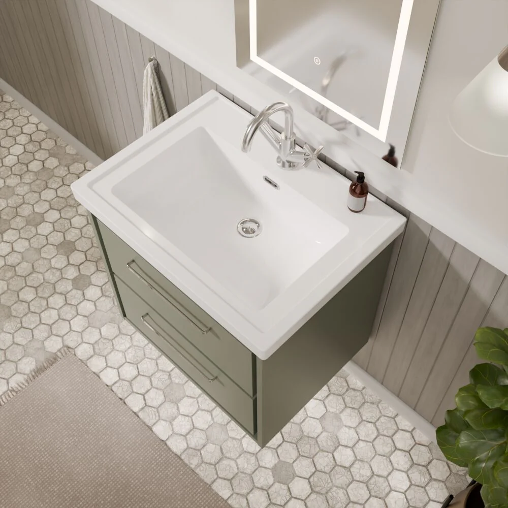 Longnor 2 Drawer Wall Hung Vanity Basin Unit with 1 Tap Hole Traditional Fireclay Basin, Choice of Size and Colour - Image 16