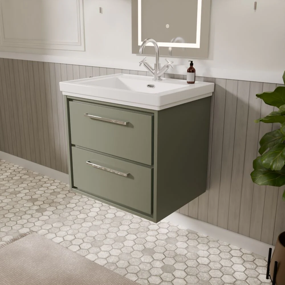 Longnor 2 Drawer Wall Hung Vanity Basin Unit with 1 Tap Hole Traditional Fireclay Basin, Choice of Size and Colour - Image 17