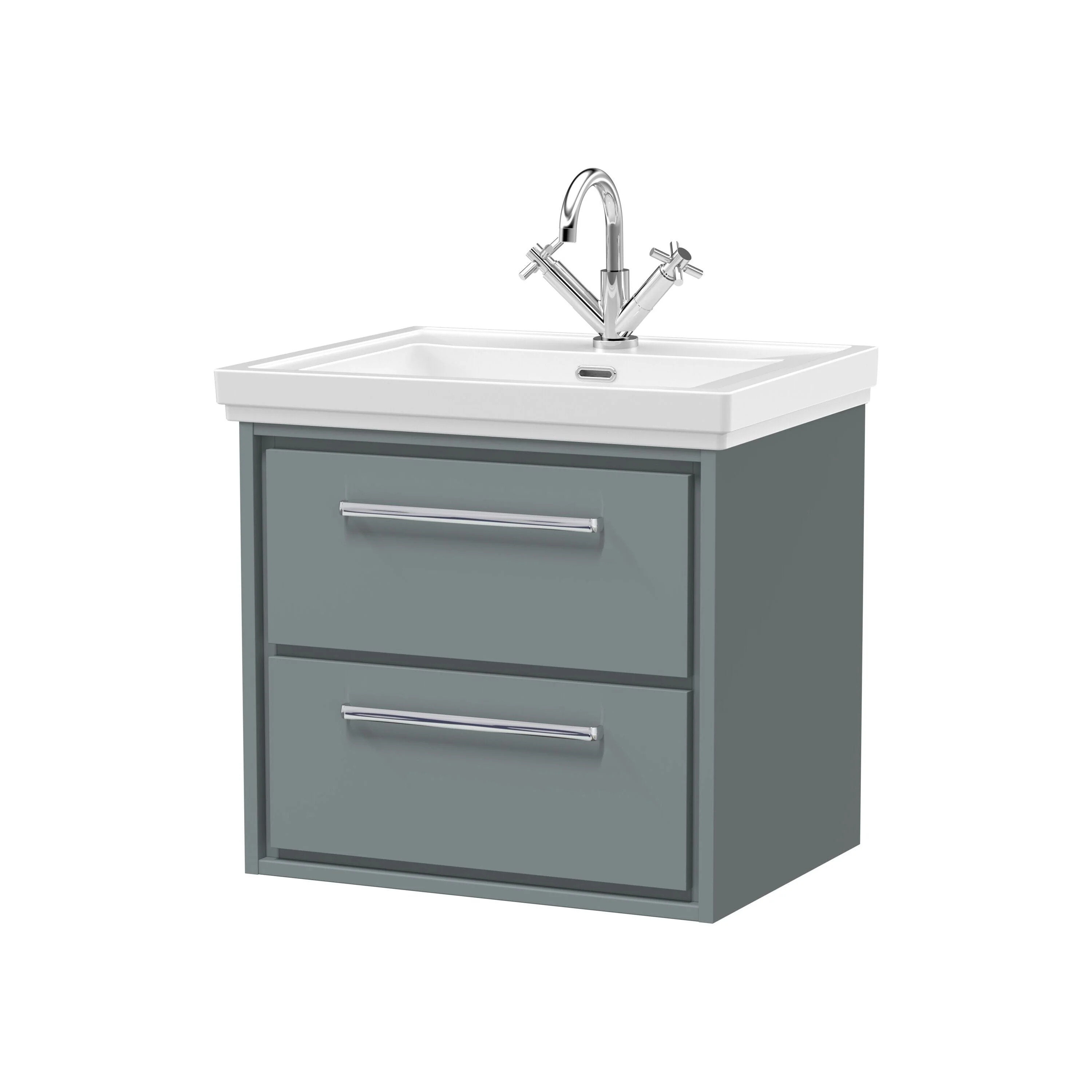 Longnor 2 Drawer Wall Hung Vanity Basin Unit with 1 Tap Hole Traditional Fireclay Basin, Choice of Size and Colour - Image 2