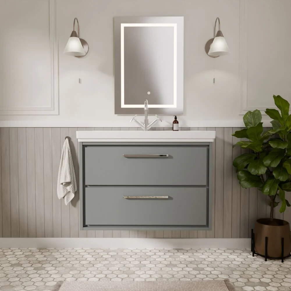 Longnor 2 Drawer Wall Hung Vanity Basin Unit with 1 Tap Hole Traditional Fireclay Basin, Choice of Size and Colour - Image 21