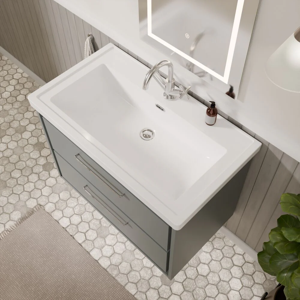 Longnor 2 Drawer Wall Hung Vanity Basin Unit with 1 Tap Hole Traditional Fireclay Basin, Choice of Size and Colour - Image 22