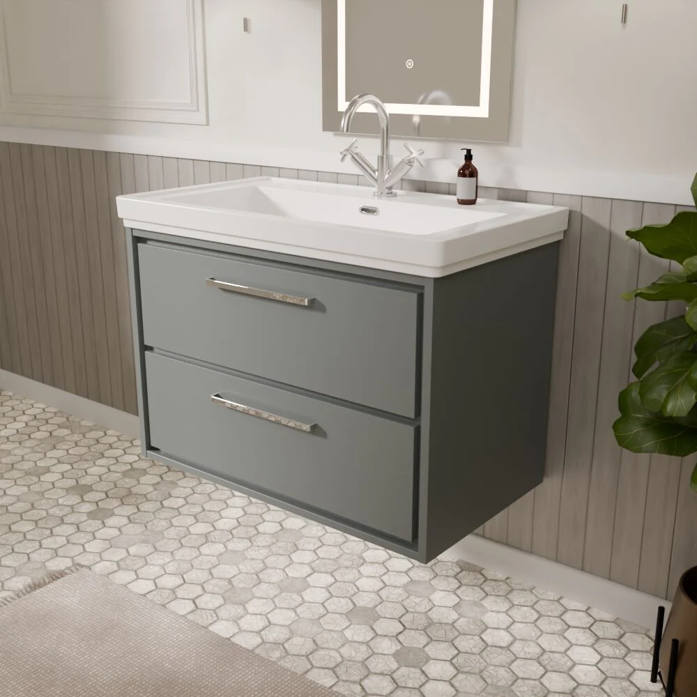 Longnor 2 Drawer Wall Hung Vanity Basin Unit with 1 Tap Hole Traditional Fireclay Basin, Choice of Size and Colour - Image 23