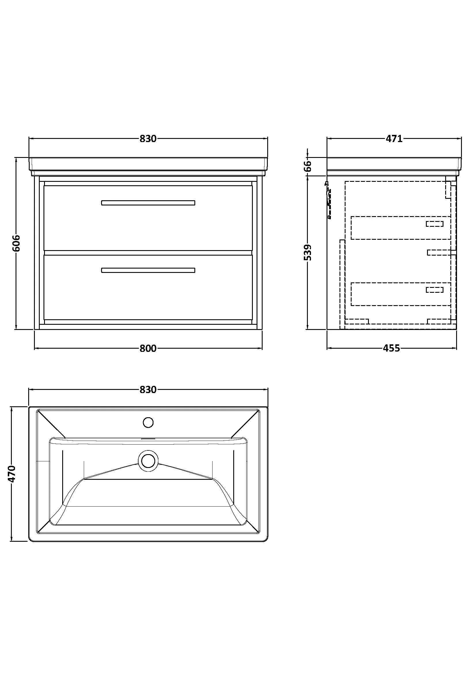 Longnor 2 Drawer Wall Hung Vanity Basin Unit with 1 Tap Hole Traditional Fireclay Basin, Choice of Size and Colour - Image 24