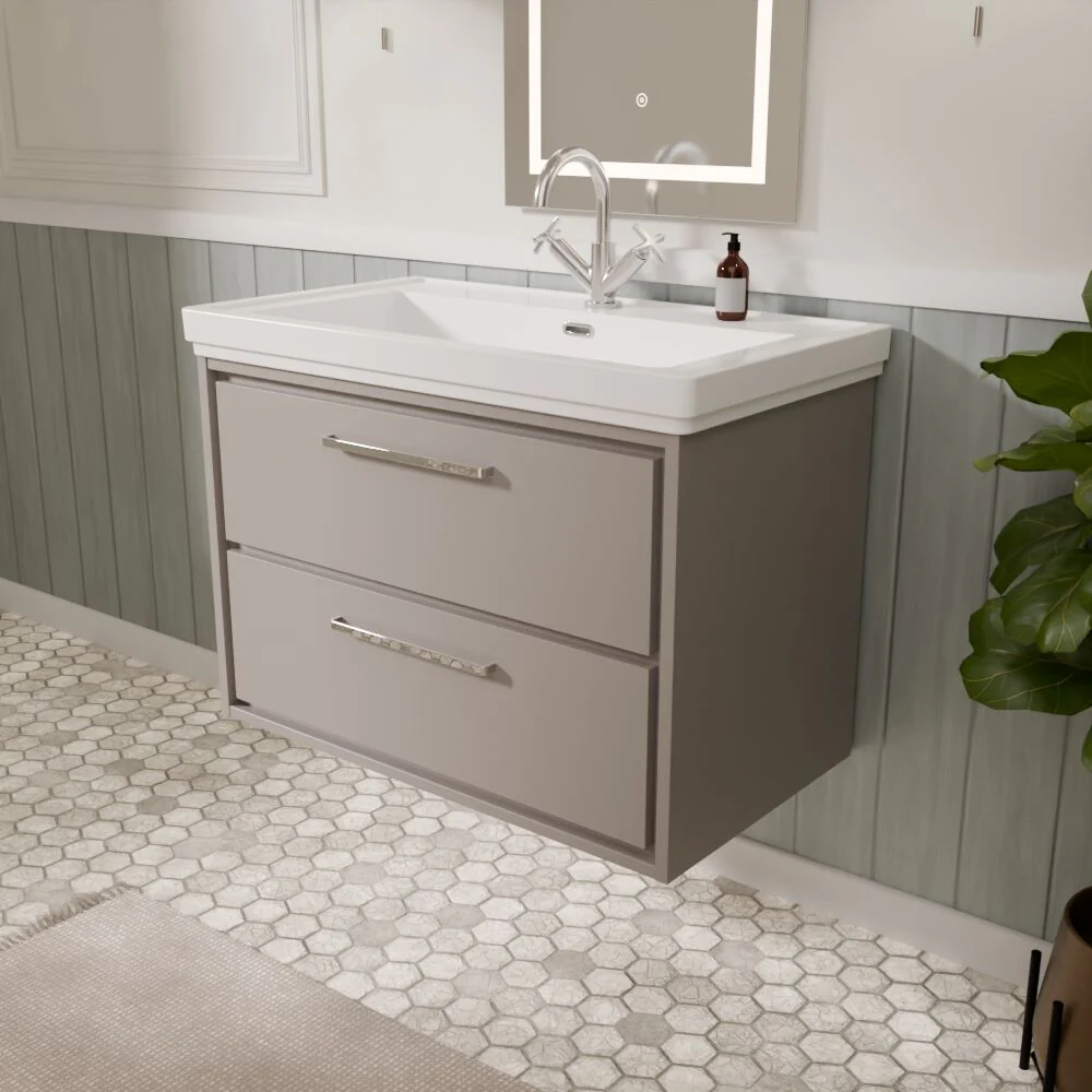 Longnor 2 Drawer Wall Hung Vanity Basin Unit with 1 Tap Hole Traditional Fireclay Basin, Choice of Size and Colour - Image 29