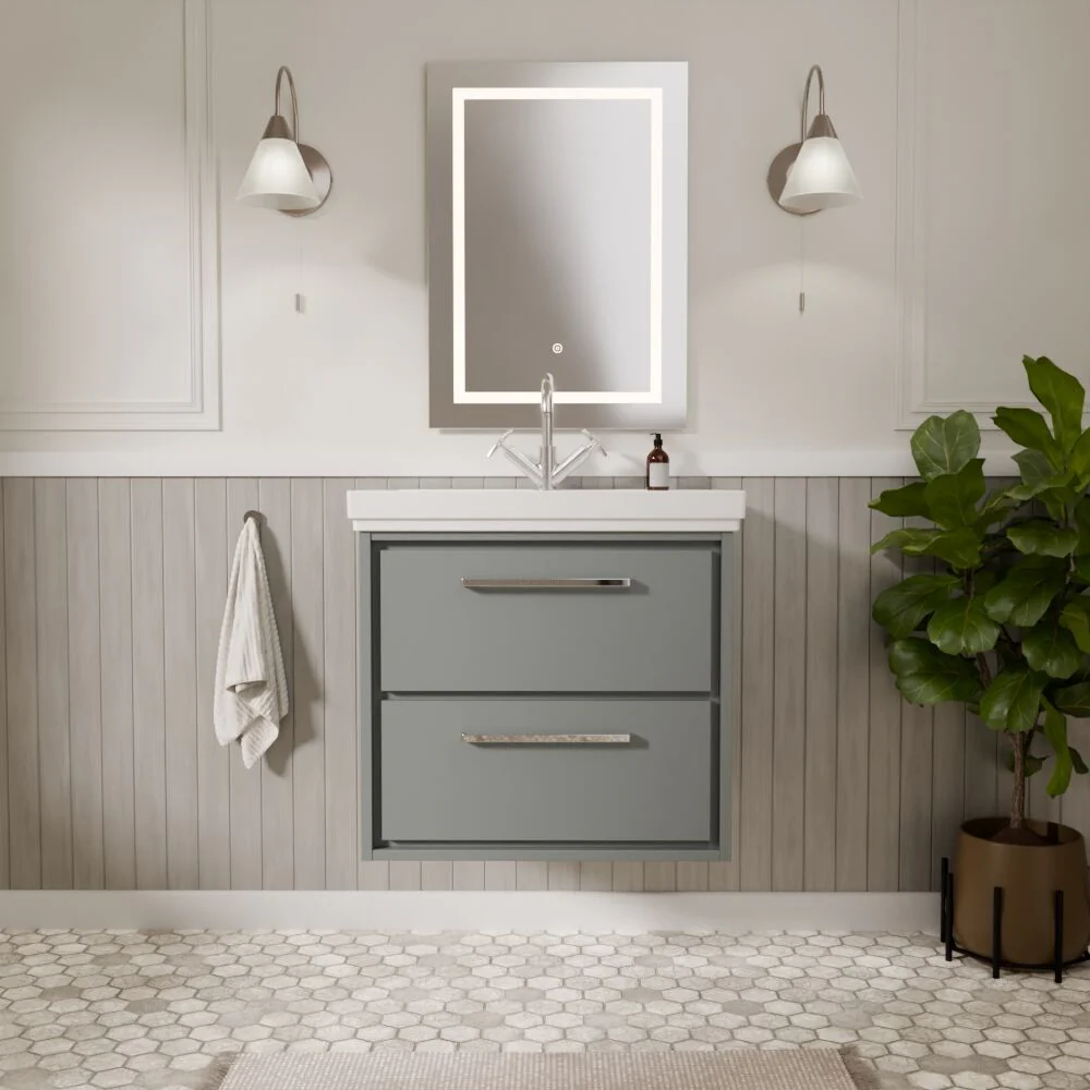 Longnor 2 Drawer Wall Hung Vanity Basin Unit with 1 Tap Hole Traditional Fireclay Basin, Choice of Size and Colour - Image 3