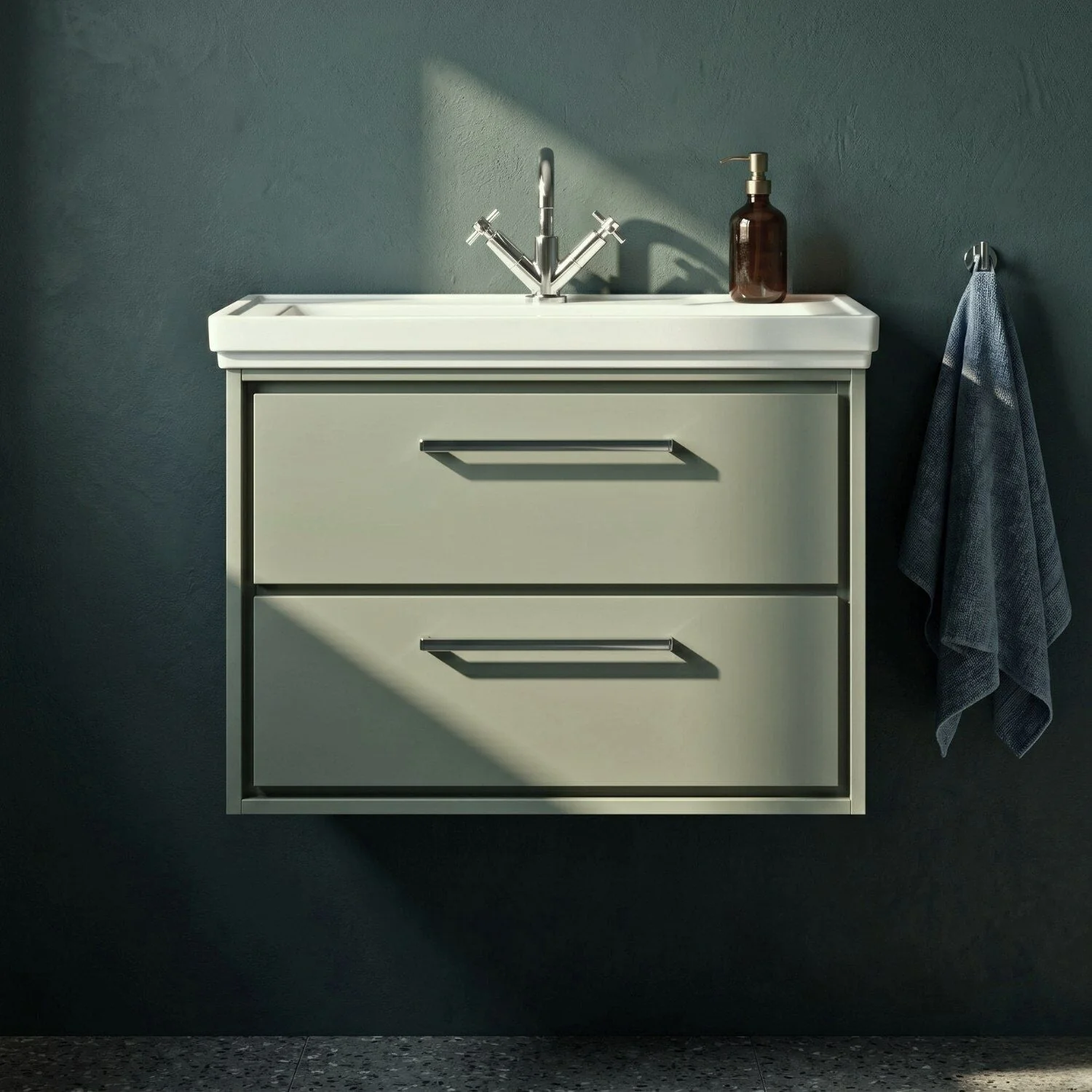 Longnor 2 Drawer Wall Hung Vanity Basin Unit with 1 Tap Hole Traditional Fireclay Basin, Choice of Size and Colour - Image 31