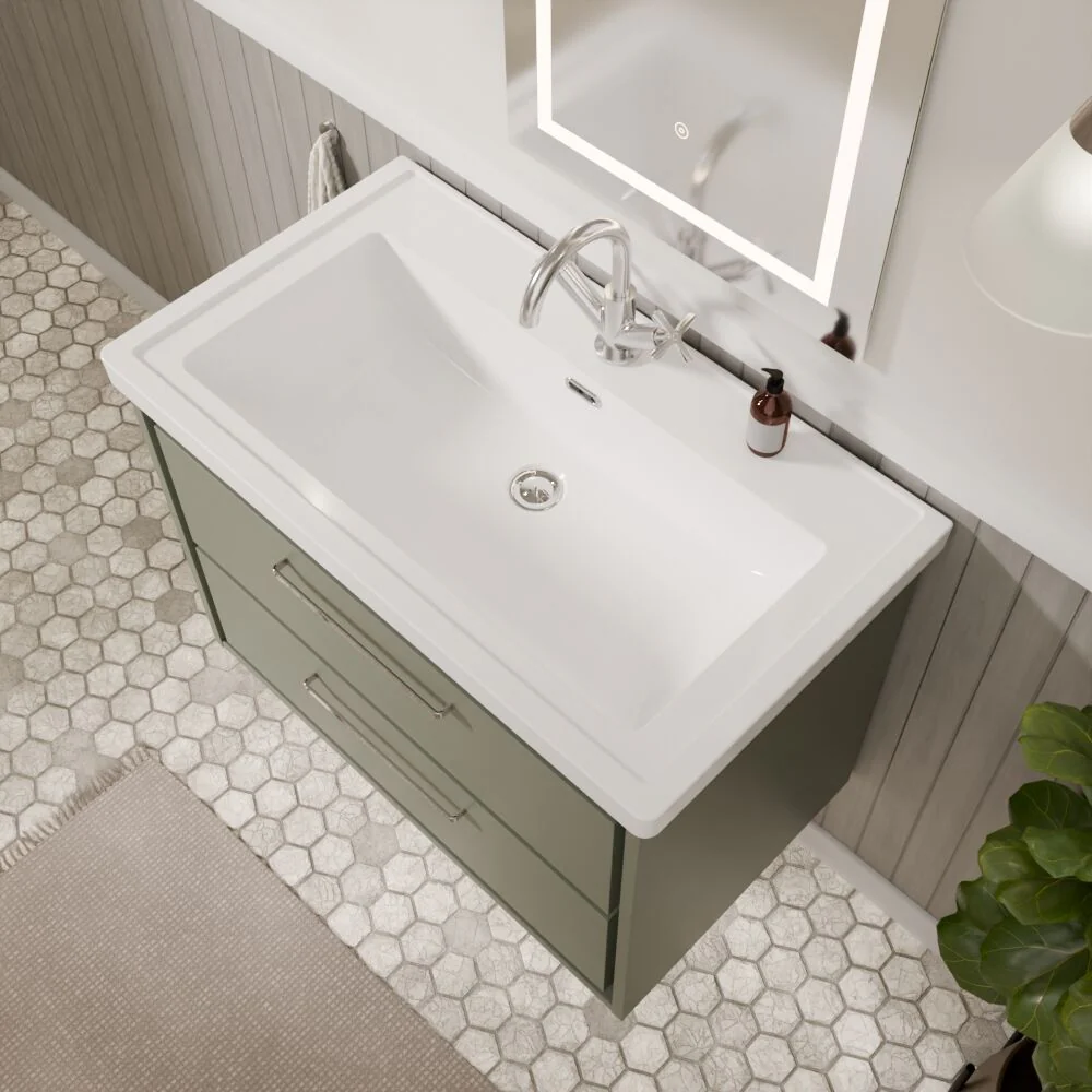 Longnor 2 Drawer Wall Hung Vanity Basin Unit with 1 Tap Hole Traditional Fireclay Basin, Choice of Size and Colour - Image 34