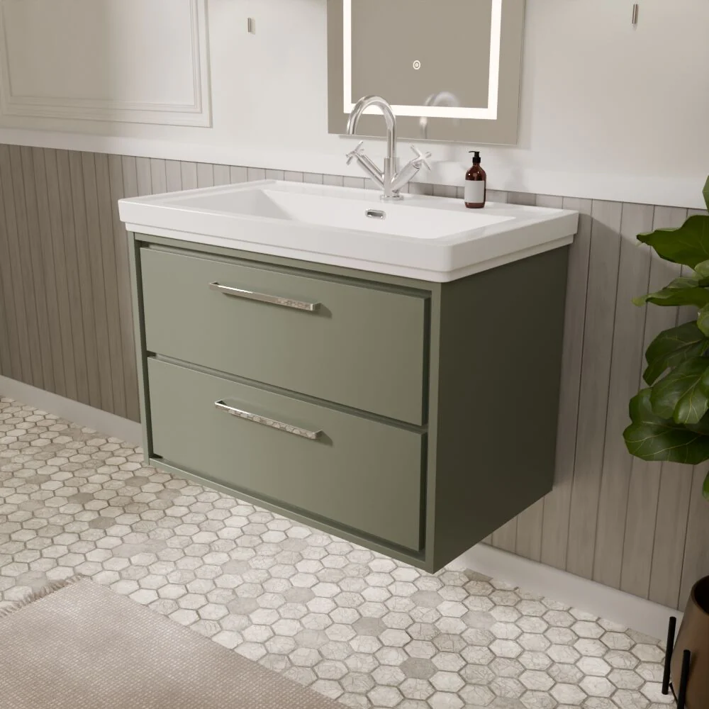 Longnor 2 Drawer Wall Hung Vanity Basin Unit with 1 Tap Hole Traditional Fireclay Basin, Choice of Size and Colour - Image 35