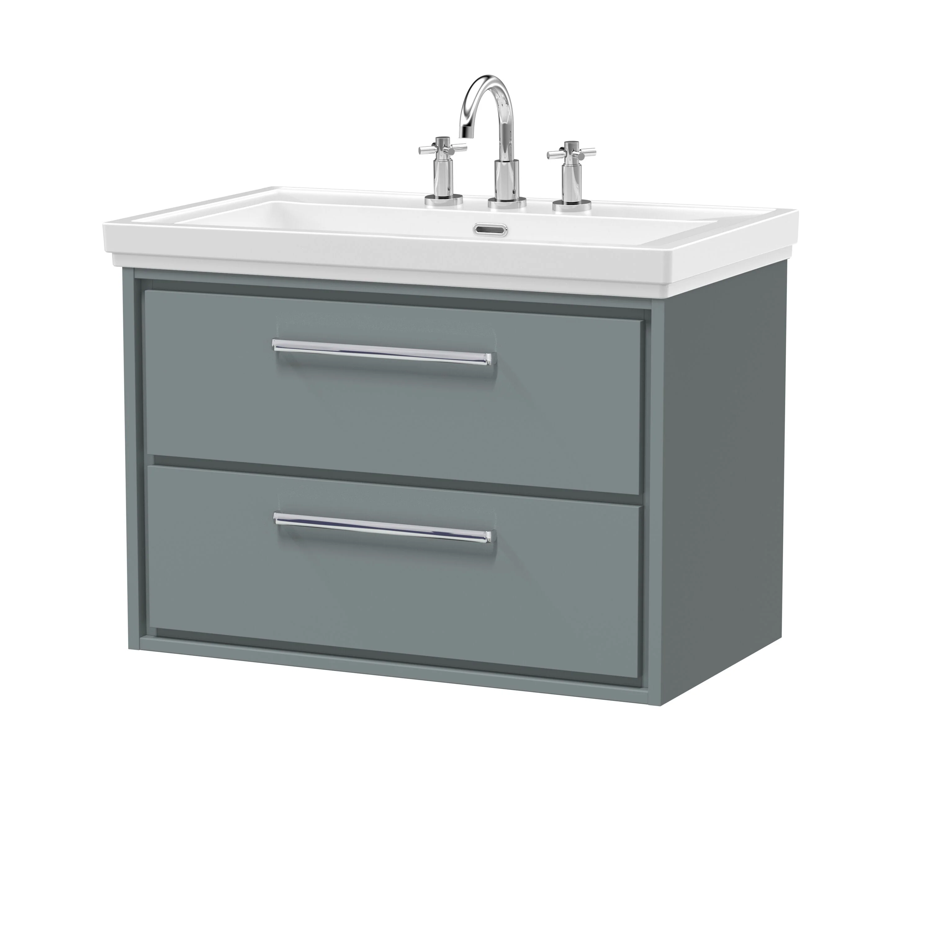 Longnor 2 Drawer Wall Hung Vanity Basin Unit with 3 Tap Hole Traditional Fireclay Basin, Choice of Size and Colour - Image 11