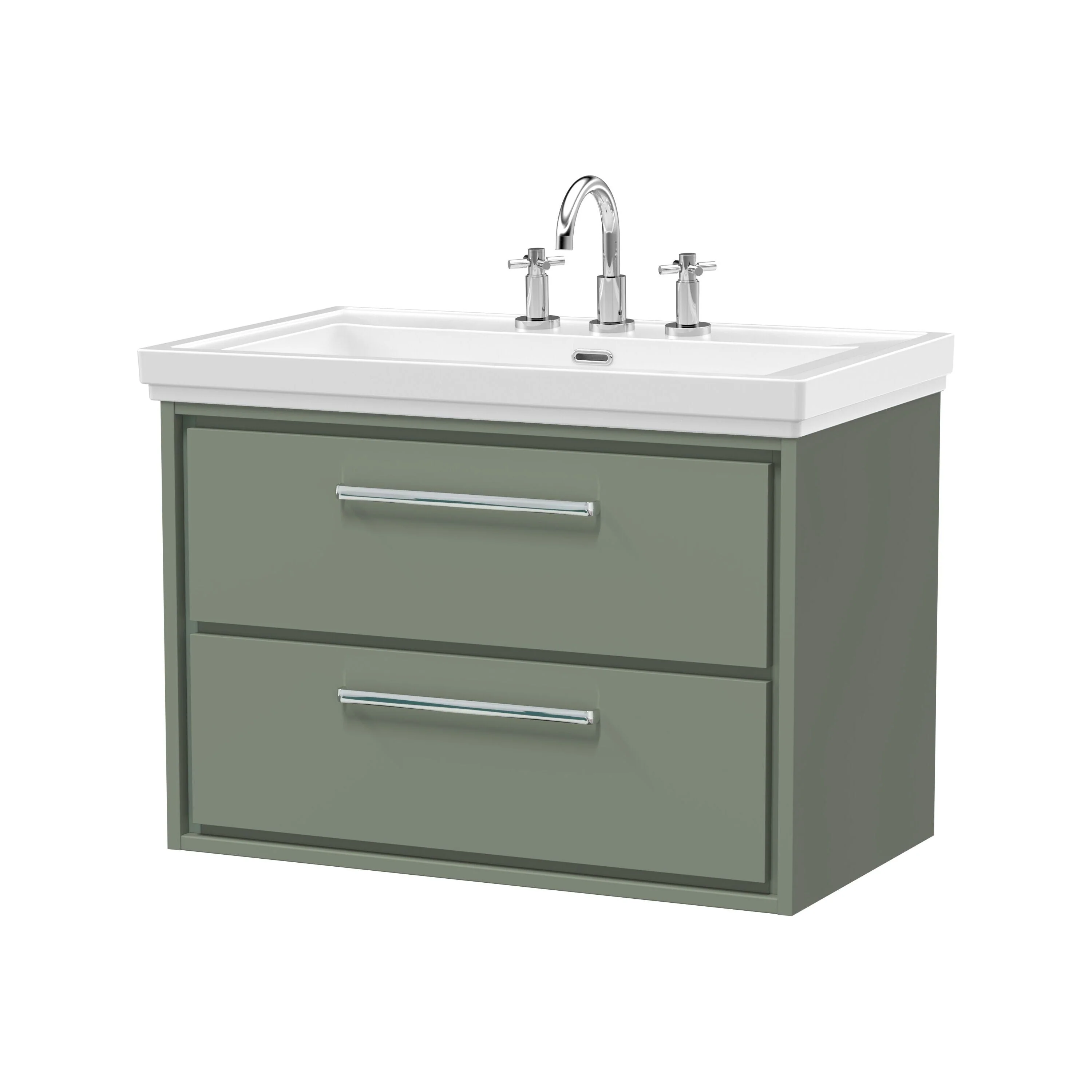 Longnor 2 Drawer Wall Hung Vanity Basin Unit with 3 Tap Hole Traditional Fireclay Basin, Choice of Size and Colour - Image 17
