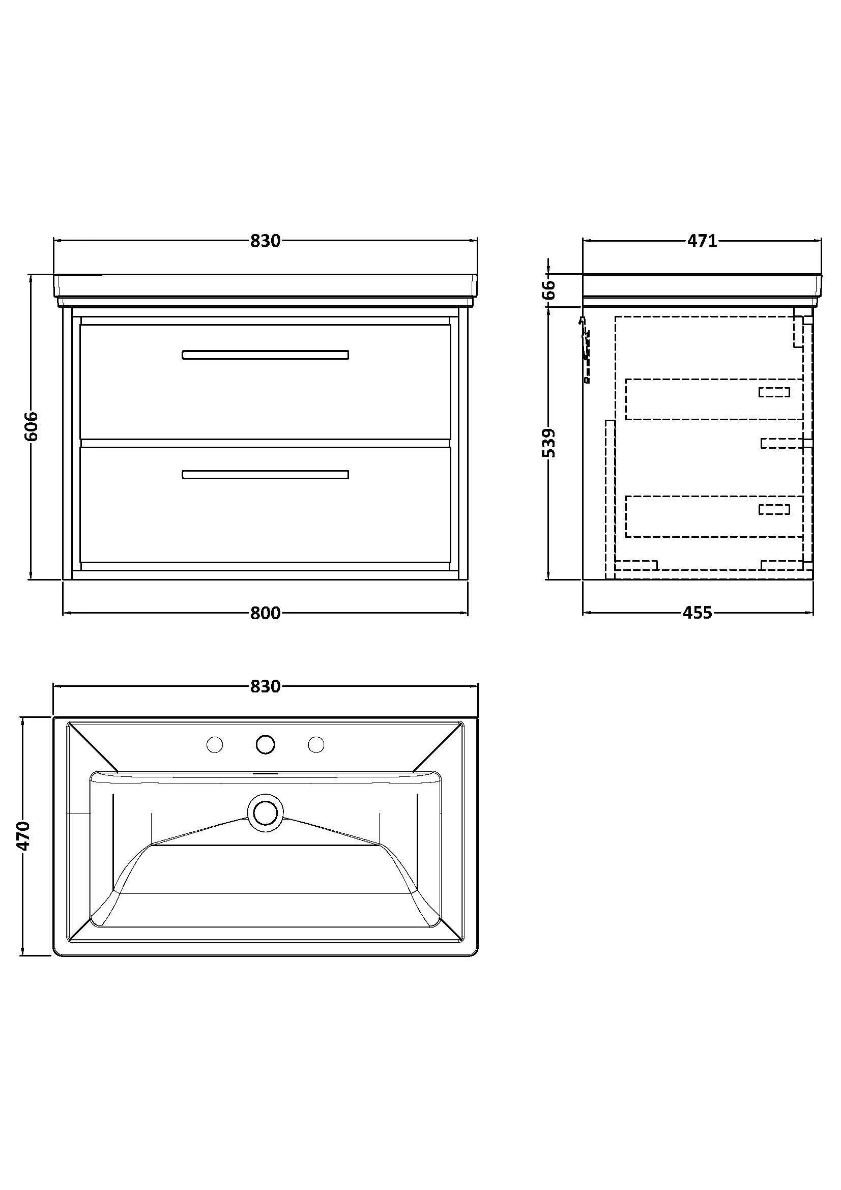 Longnor 2 Drawer Wall Hung Vanity Basin Unit with 3 Tap Hole Traditional Fireclay Basin, Choice of Size and Colour - Image 18