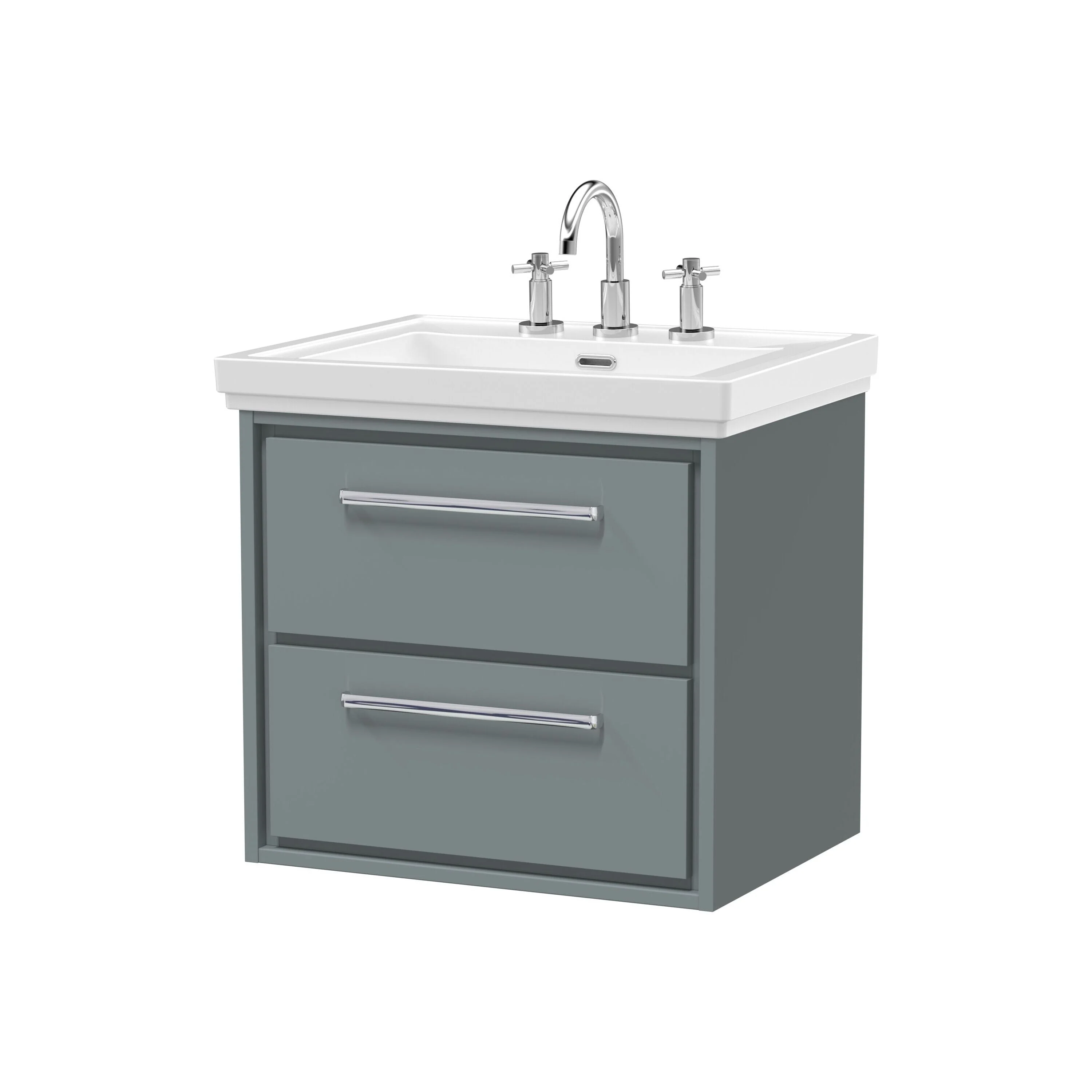 Longnor 2 Drawer Wall Hung Vanity Basin Unit with 3 Tap Hole Traditional Fireclay Basin, Choice of Size and Colour - Image 2