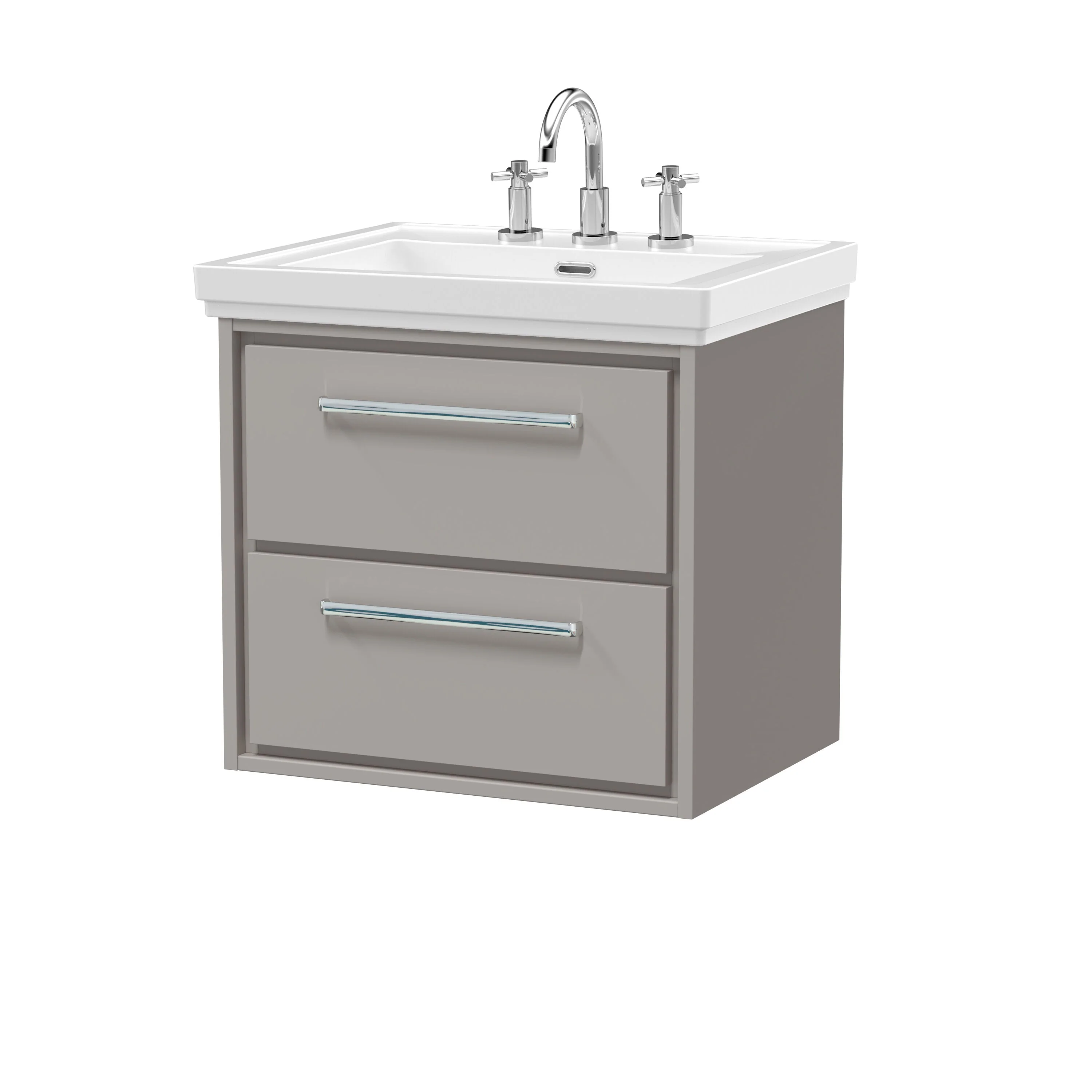 Longnor 2 Drawer Wall Hung Vanity Basin Unit with 3 Tap Hole Traditional Fireclay Basin, Choice of Size and Colour - Image 5