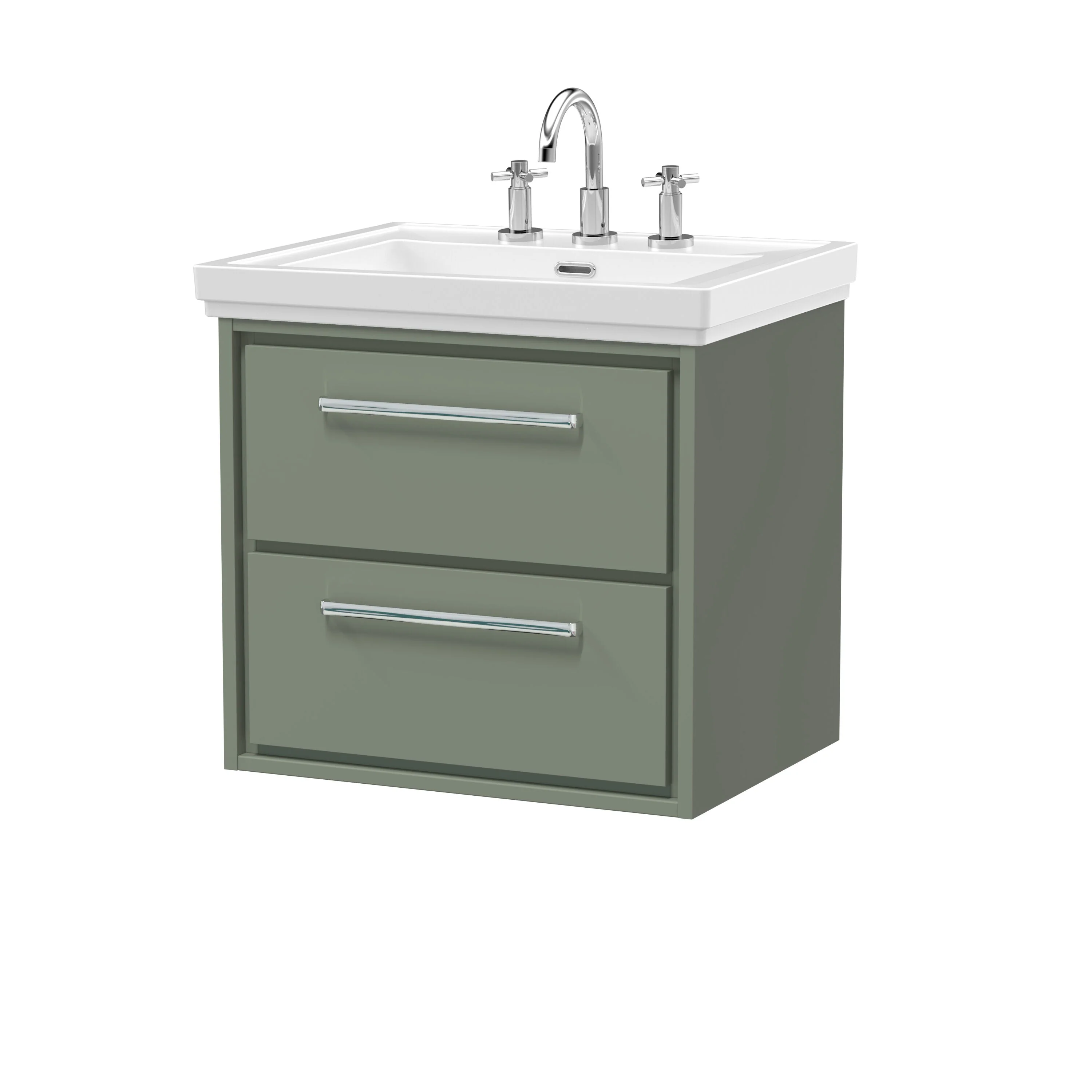 Longnor 2 Drawer Wall Hung Vanity Basin Unit with 3 Tap Hole Traditional Fireclay Basin, Choice of Size and Colour - Image 8