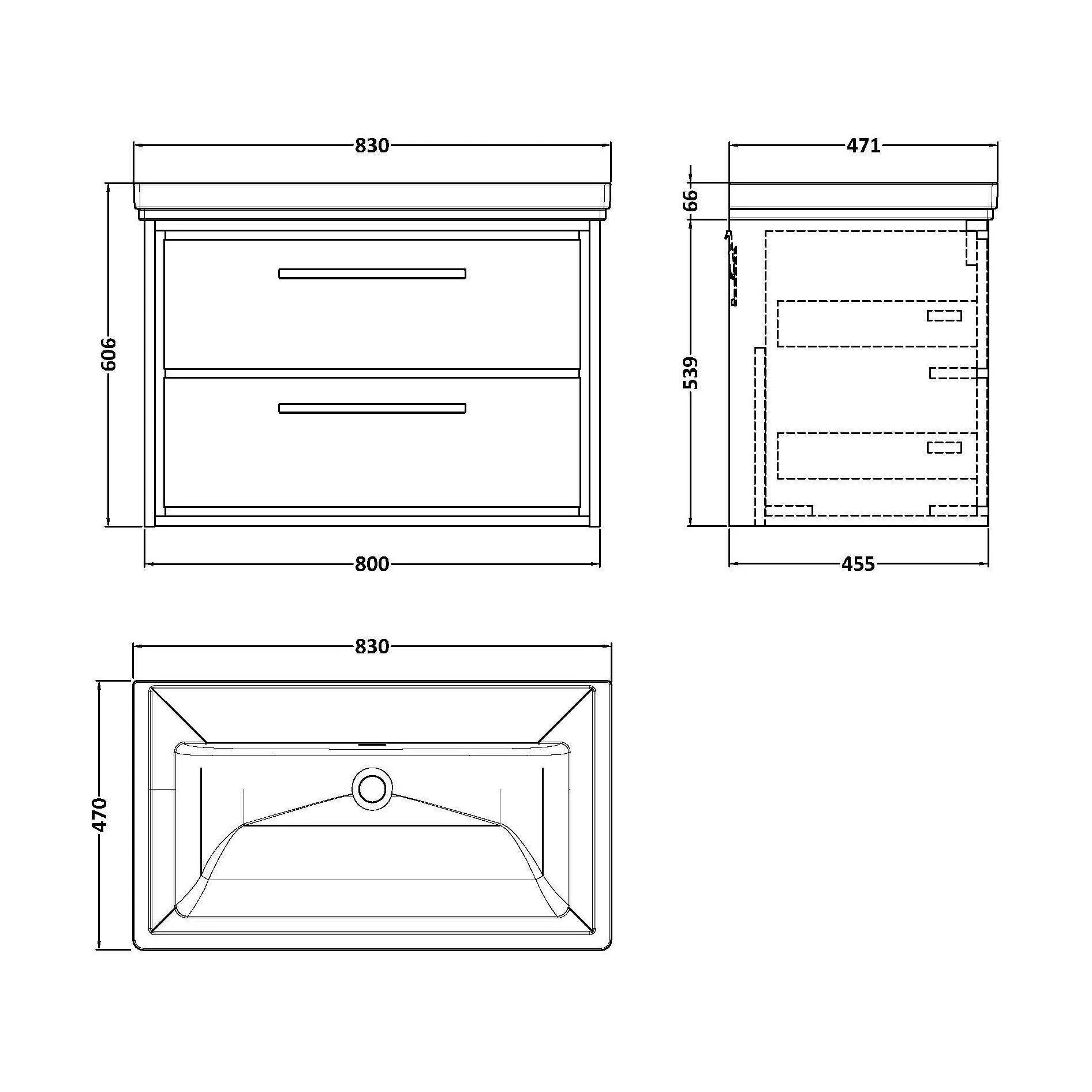 Longnor 2 Drawer Wall Hung Vanity Unit with 0 Tap Hole Traditional Fireclay Basin, Antique Oak, 800mm - Image 2