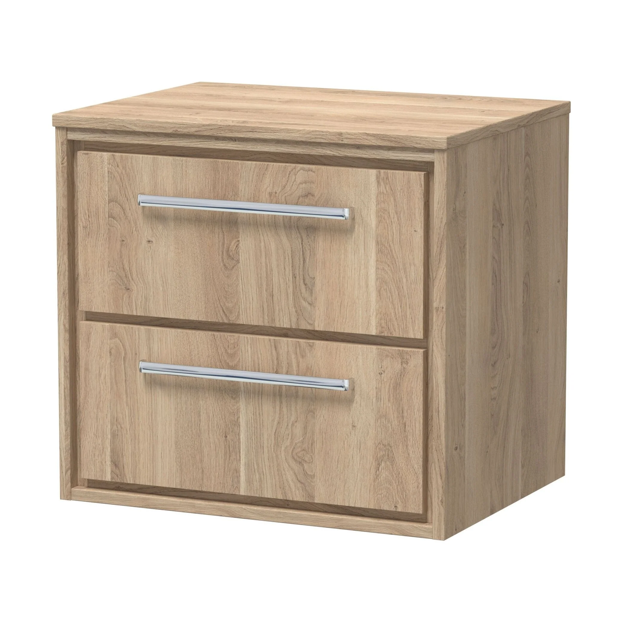 Longnor 2 Drawer Wall Hung Vanity Unit with Worktop, Light Oak, 600mm