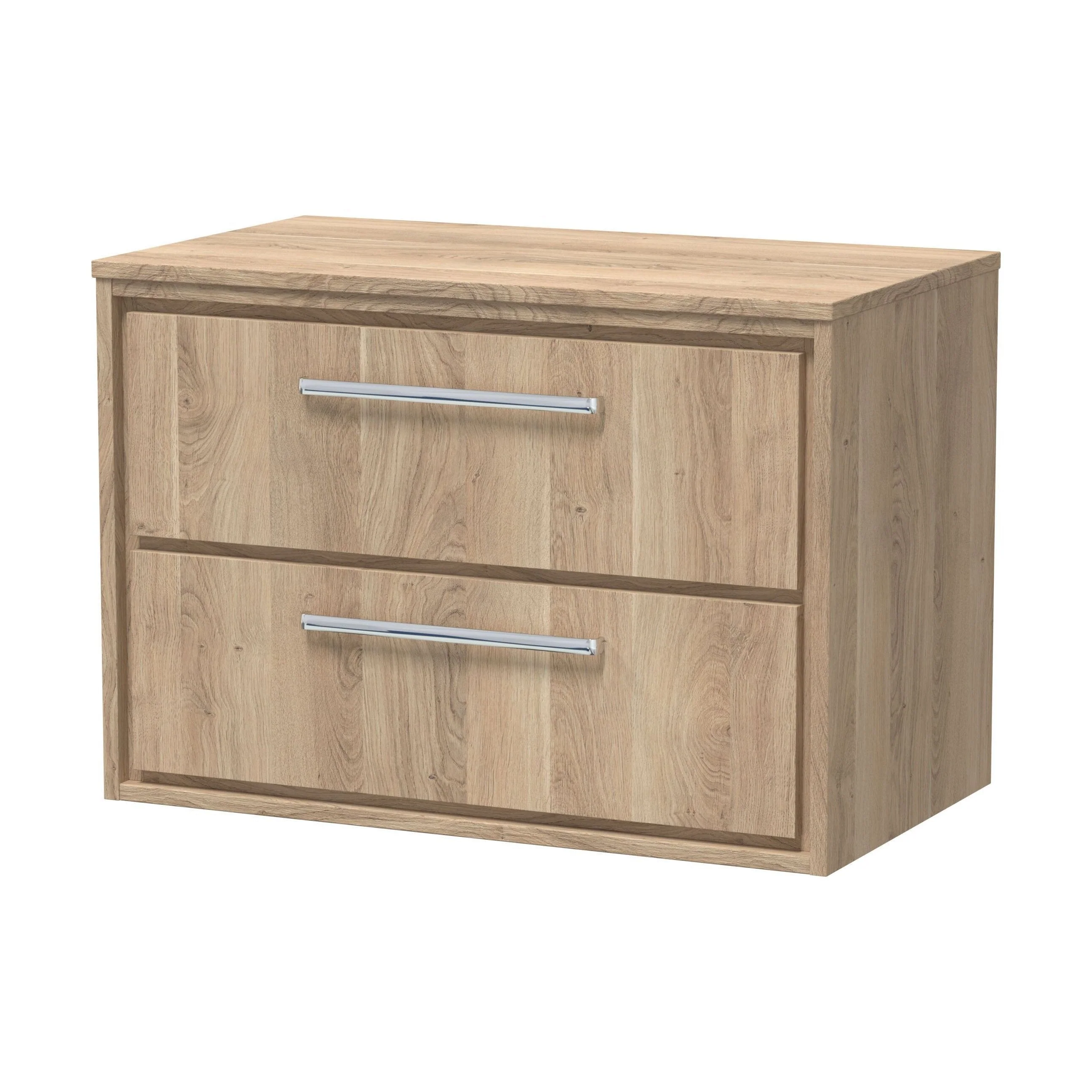 Longnor 2 Drawer Wall Hung Vanity Unit with Worktop, Light Oak, 800mm