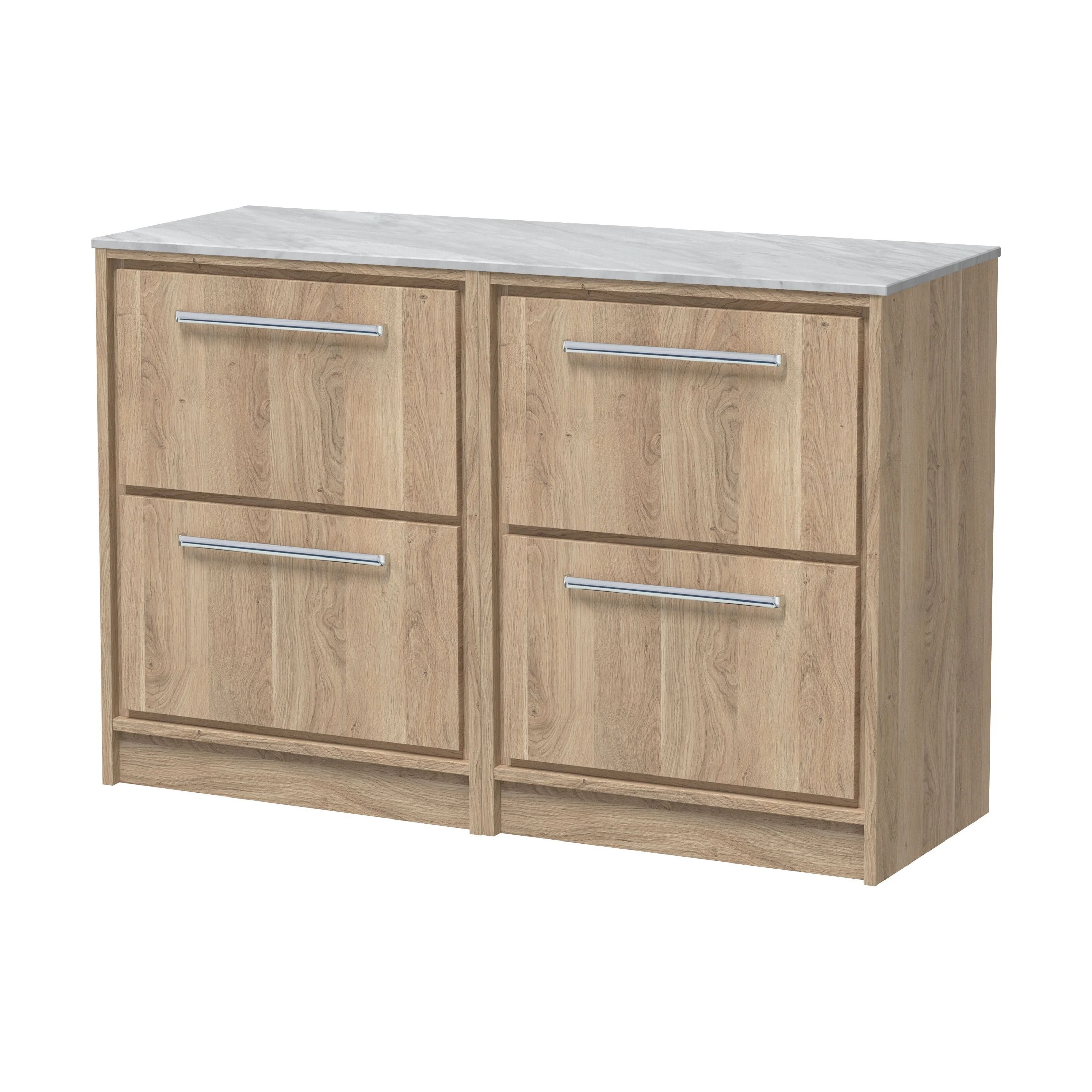Longnor 4 Drawer Floor Standing Vanity Unit with Grey Marble Worktop, Light Oak, 1200mm