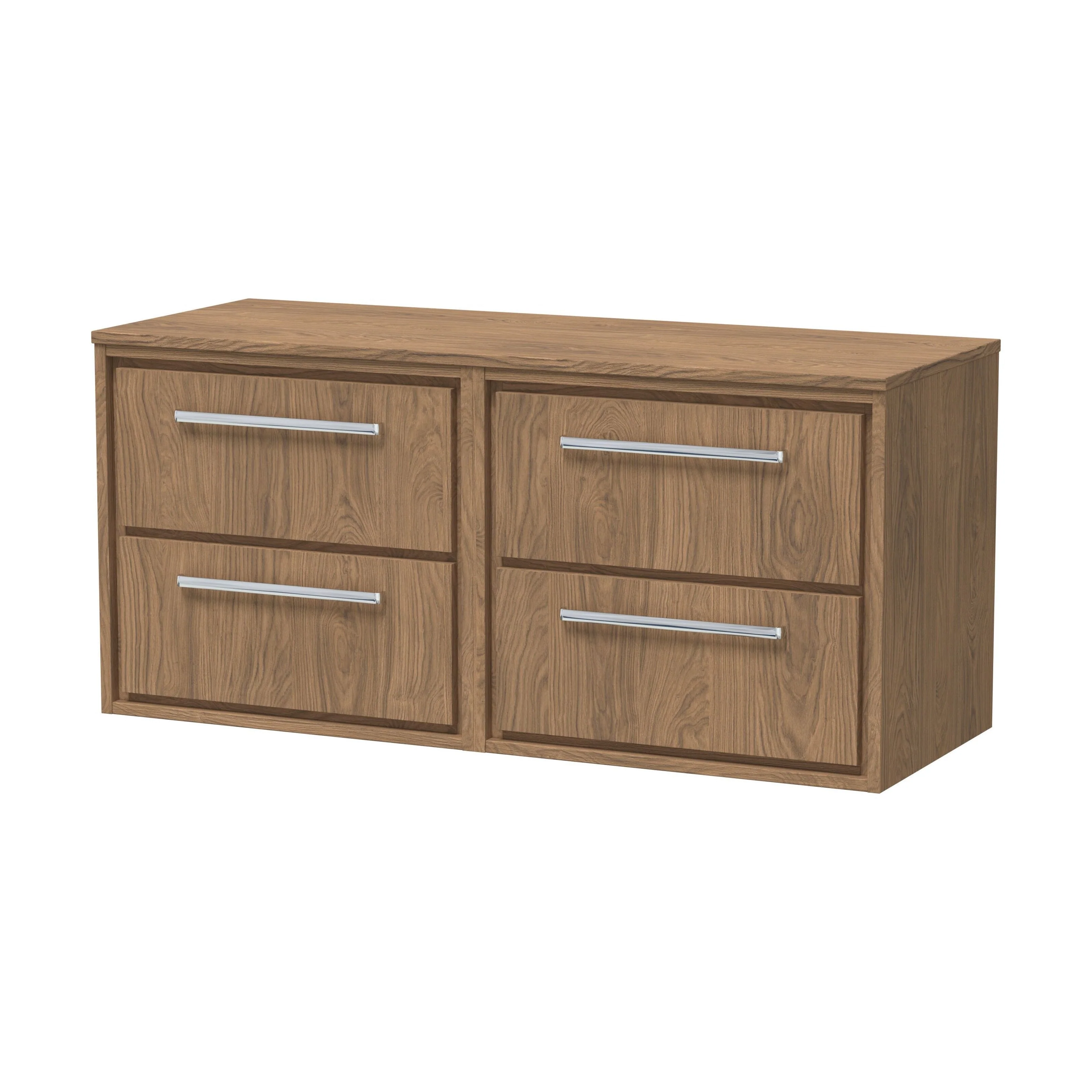 Longnor 4 Drawer Wall Hung Vanity Unit with Worktop, Antique Oak, 1200mm
