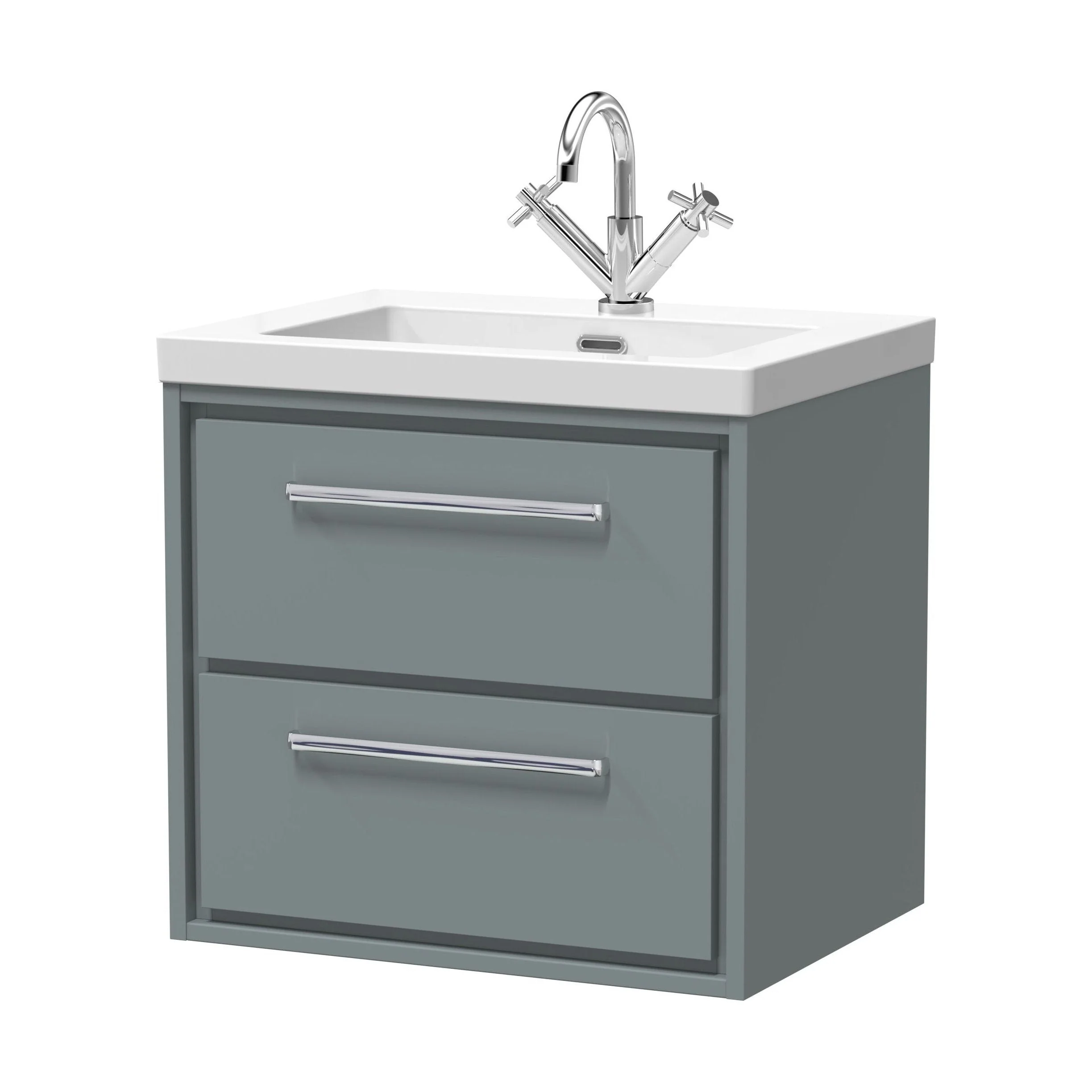 Longnor Modern 2 Drawer Wall Hung Vanity Basin Unit with Modern Fireclay Sink, Choice of Size and Colour - Image 2