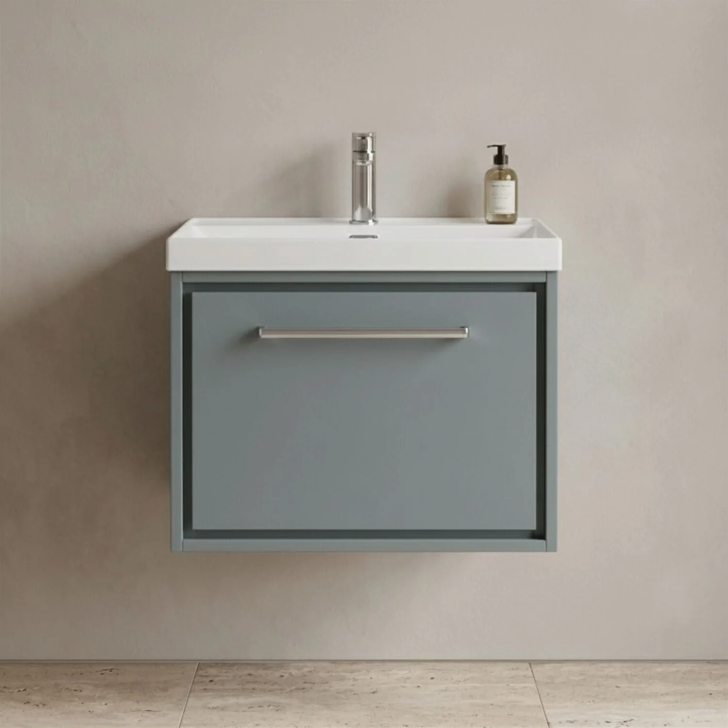 Longnor Modern Bathroom 1 Soft Close Drawer Wall Hung Vanity Unit & Rectangular Basin, Choice of Size and Colour