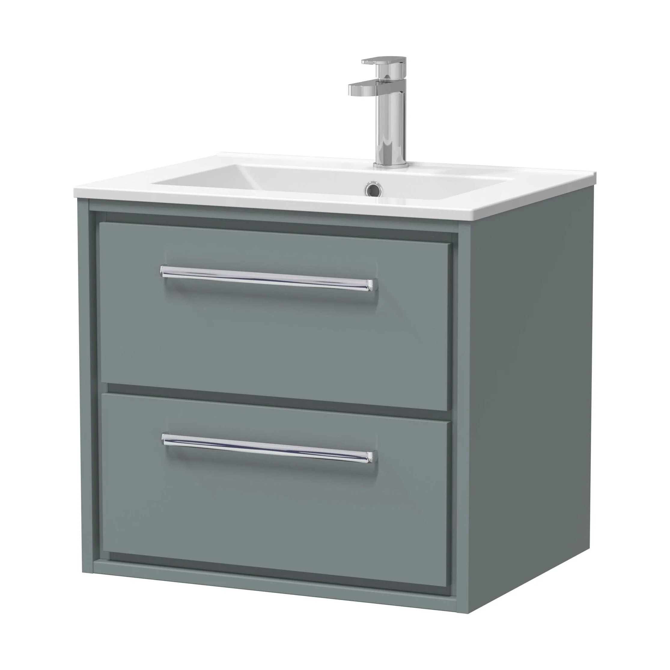 Longnor Modern Wall Hung 2 Drawer Vanity Basin Unit with Minimalist Basin, Choice of Size and Colour - Image 2