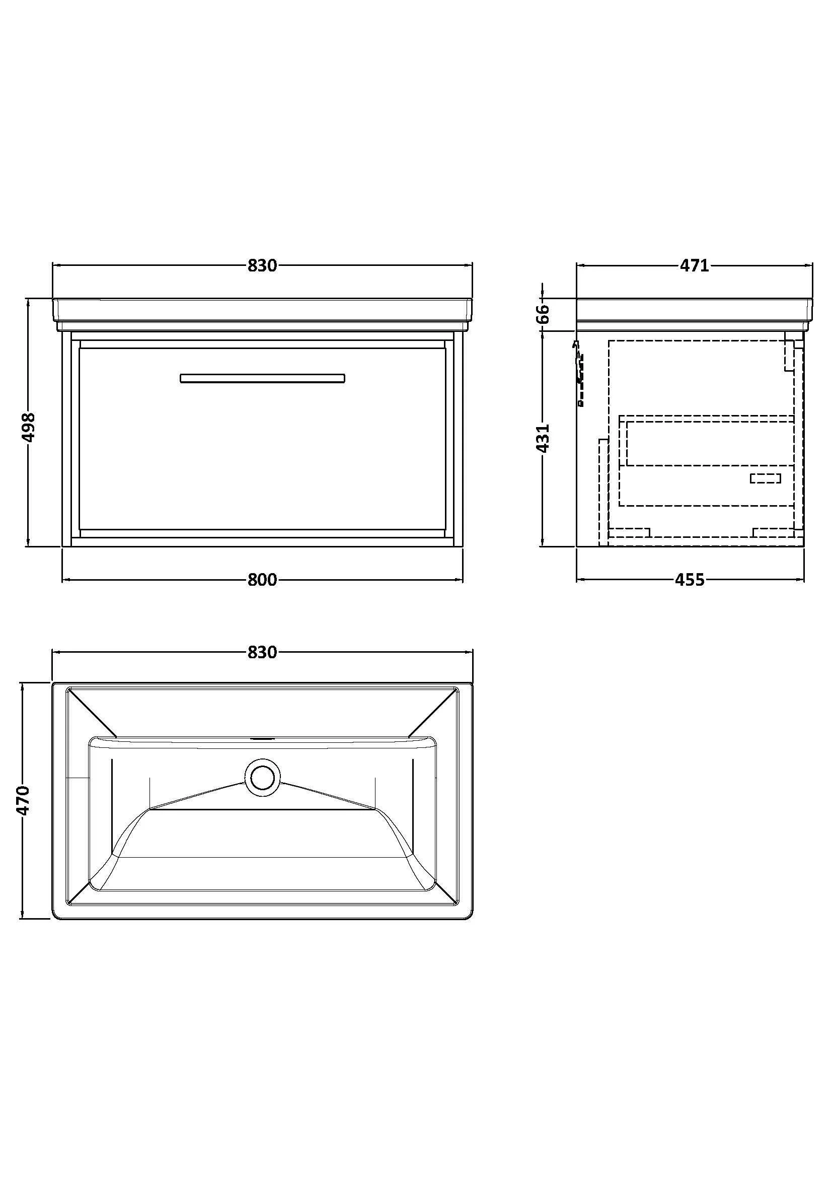 Longnor Single Drawer Wall Hung Vanity Basin Unit with 0 Tap Hole Traditional Fireclay Basin, Choice of Size and Colour - Image 11