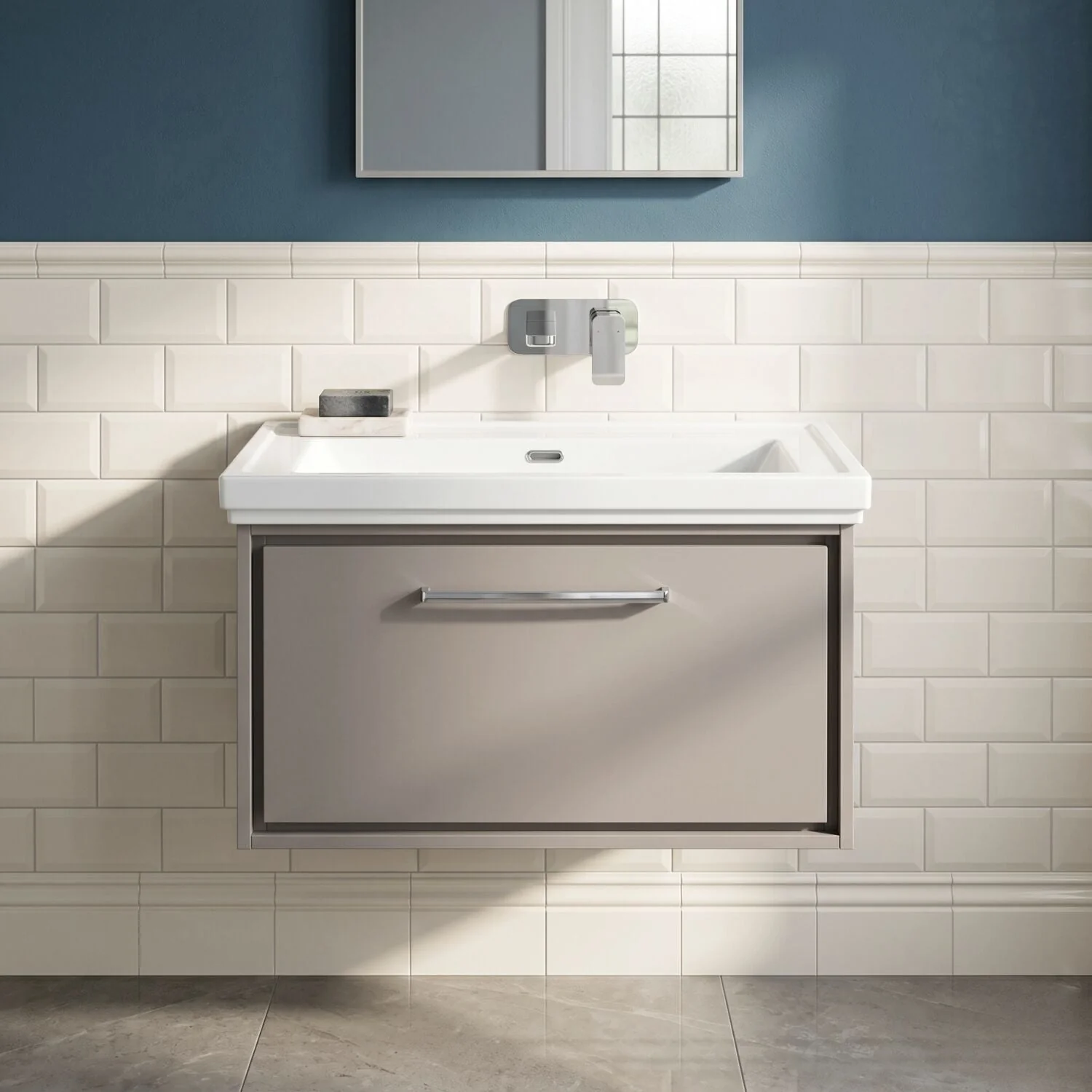 Longnor Single Drawer Wall Hung Vanity Basin Unit with 0 Tap Hole Traditional Fireclay Basin, Choice of Size and Colour - Image 12