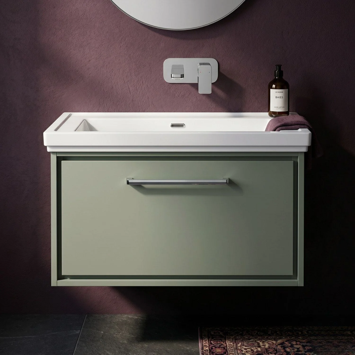 Longnor Single Drawer Wall Hung Vanity Basin Unit with 0 Tap Hole Traditional Fireclay Basin, Choice of Size and Colour - Image 15