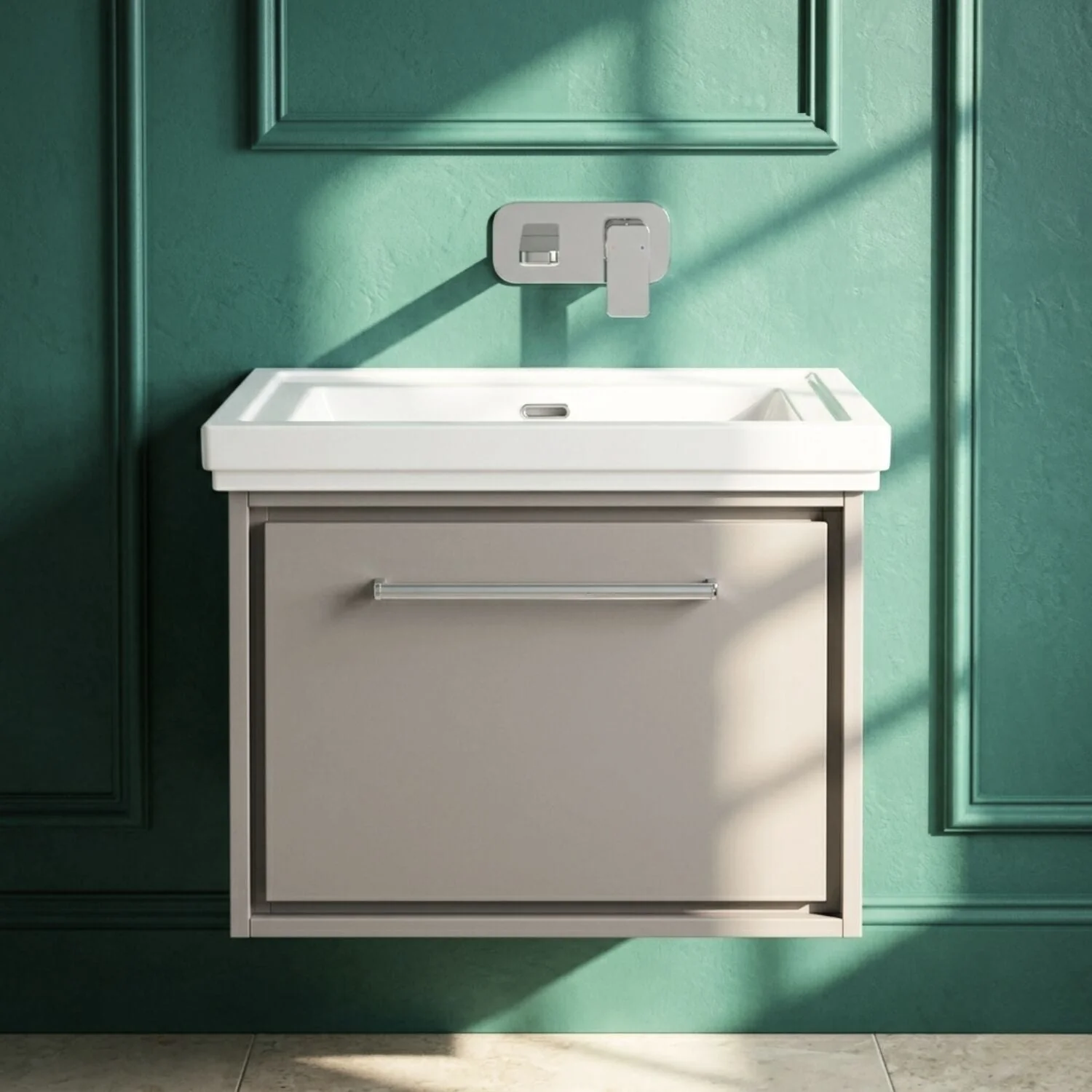 Longnor Single Drawer Wall Hung Vanity Basin Unit with 0 Tap Hole Traditional Fireclay Basin, Choice of Size and Colour - Image 4