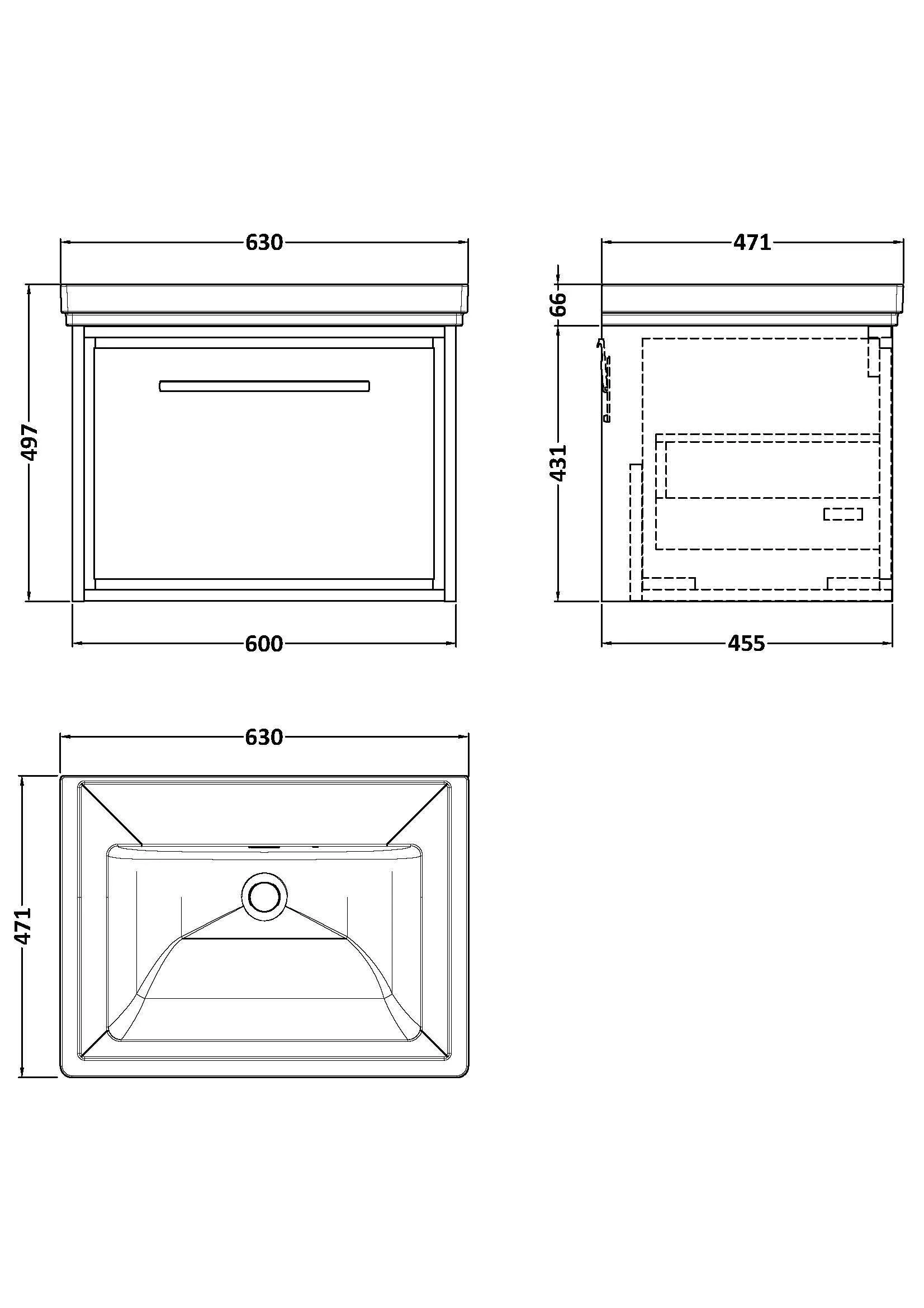 Longnor Single Drawer Wall Hung Vanity Basin Unit with 0 Tap Hole Traditional Fireclay Basin, Choice of Size and Colour - Image 6