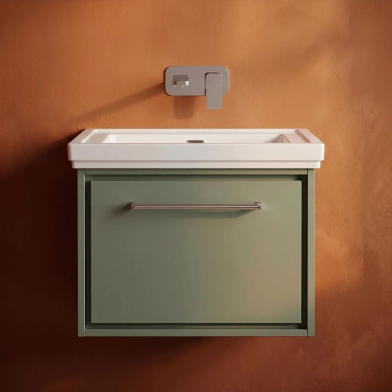 Longnor Single Drawer Wall Hung Vanity Basin Unit with 0 Tap Hole Traditional Fireclay Basin, Choice of Size and Colour - Image 7