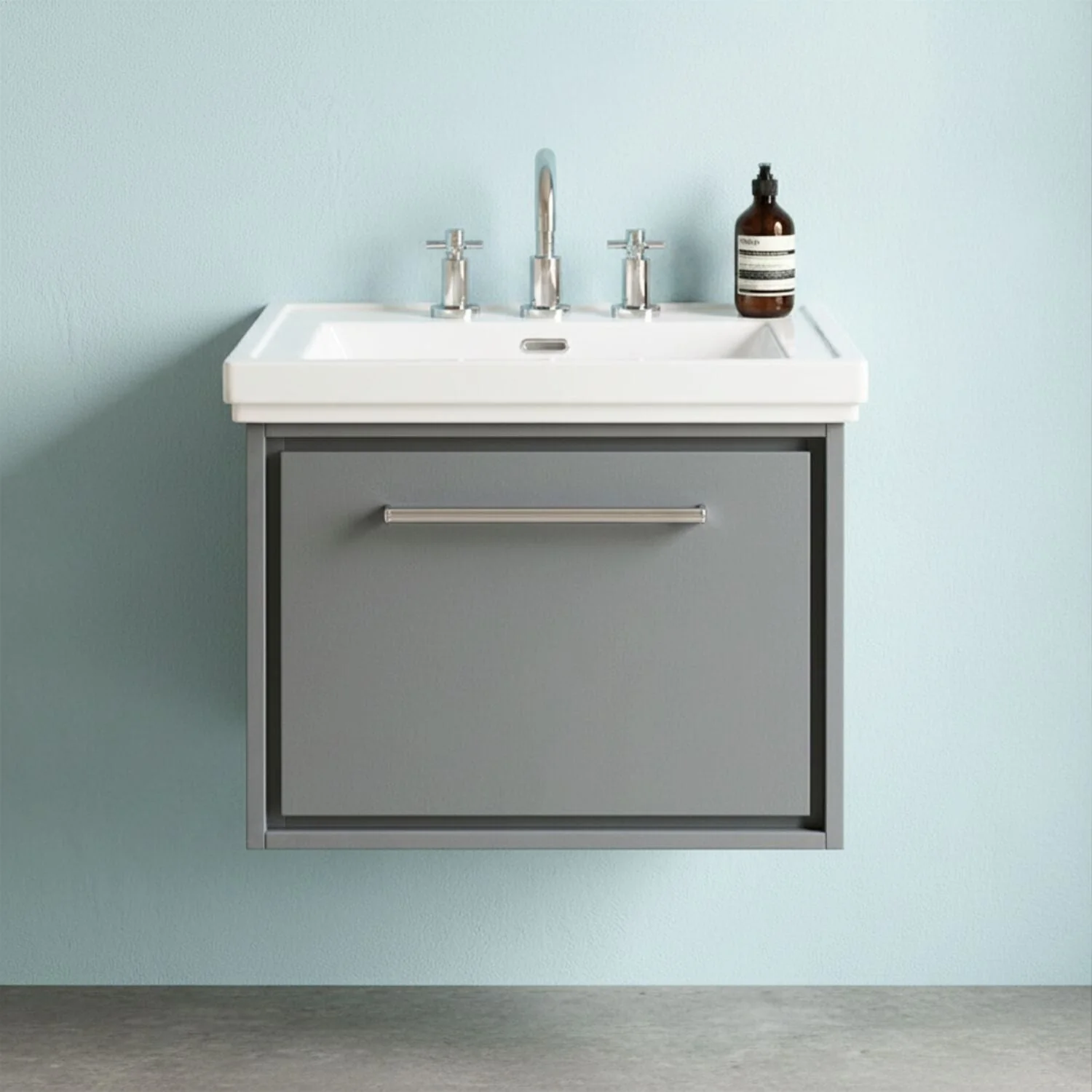 Longnor Single Drawer Wall Hung Vanity Basin Unit with 3 Tap Hole Traditional Fireclay Basin, Choice of Size and Colour