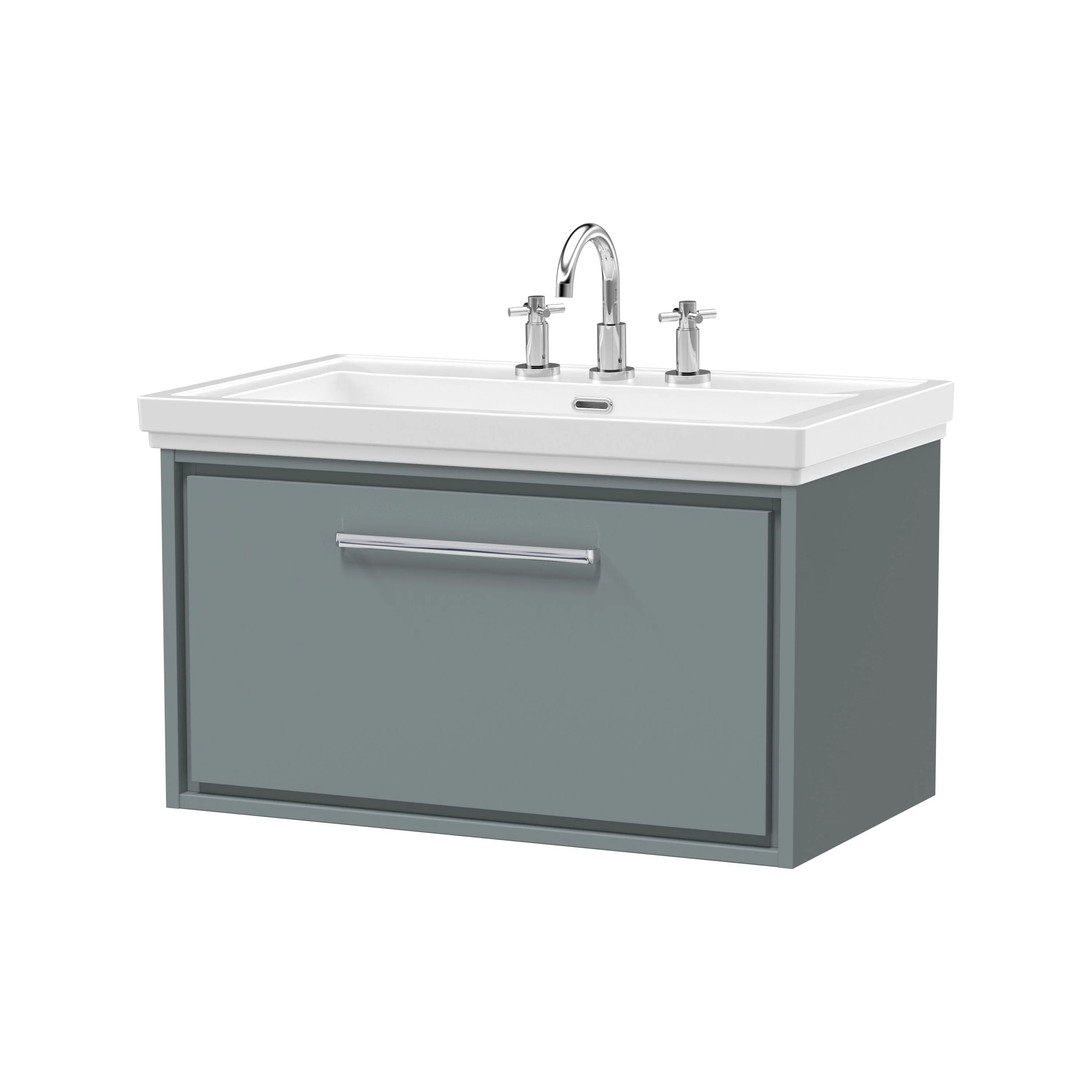Longnor Single Drawer Wall Hung Vanity Basin Unit with 3 Tap Hole Traditional Fireclay Basin, Choice of Size and Colour - Image 10