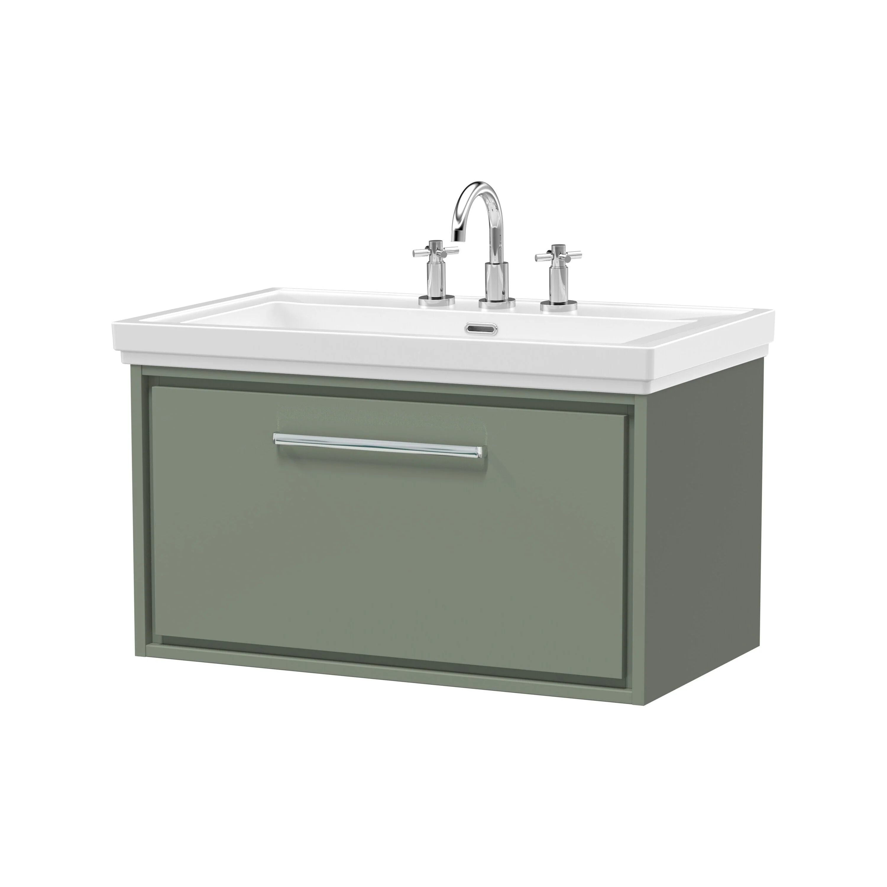 Longnor Single Drawer Wall Hung Vanity Basin Unit with 3 Tap Hole Traditional Fireclay Basin, Choice of Size and Colour - Image 16