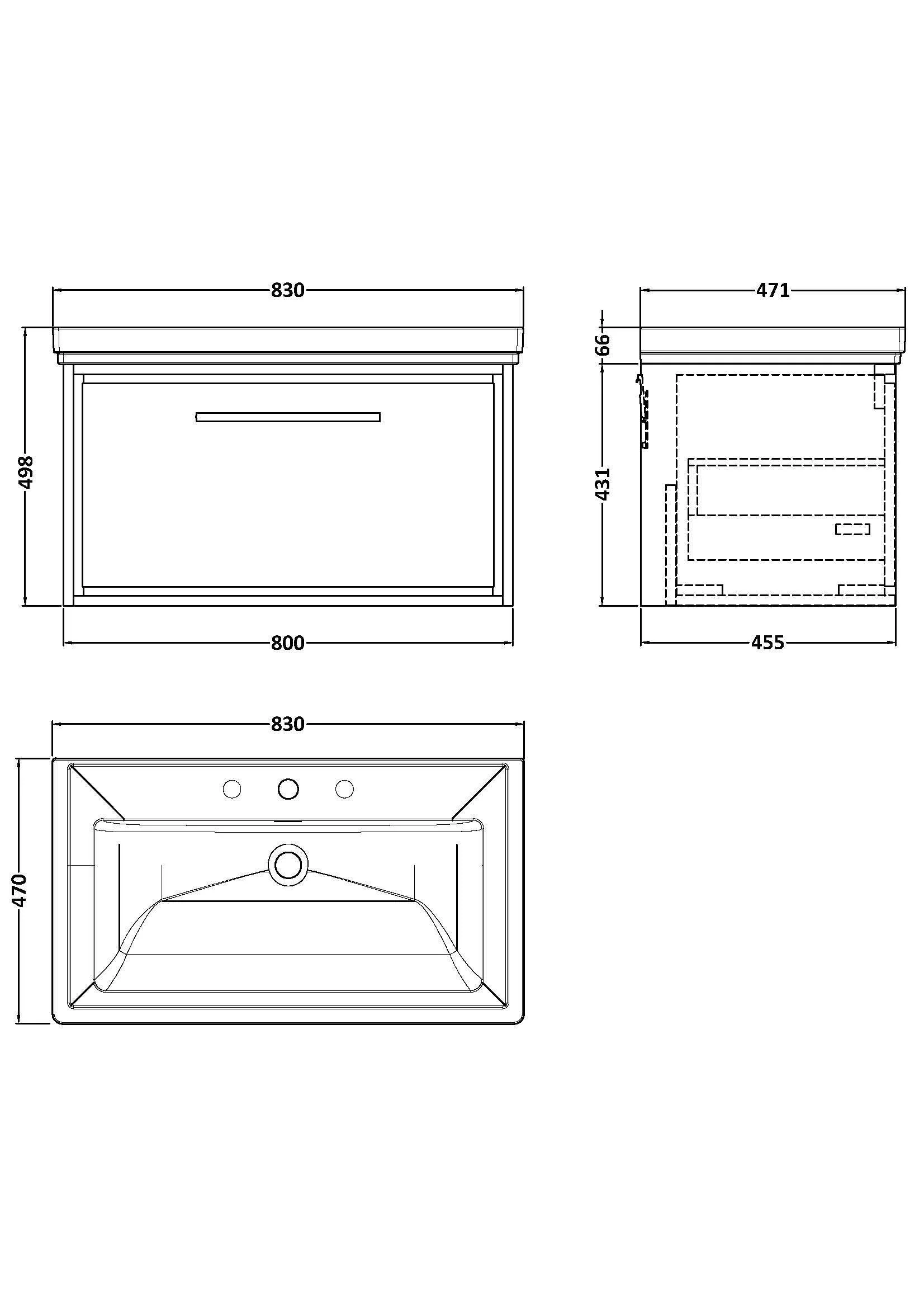 Longnor Single Drawer Wall Hung Vanity Basin Unit with 3 Tap Hole Traditional Fireclay Basin, Choice of Size and Colour - Image 17