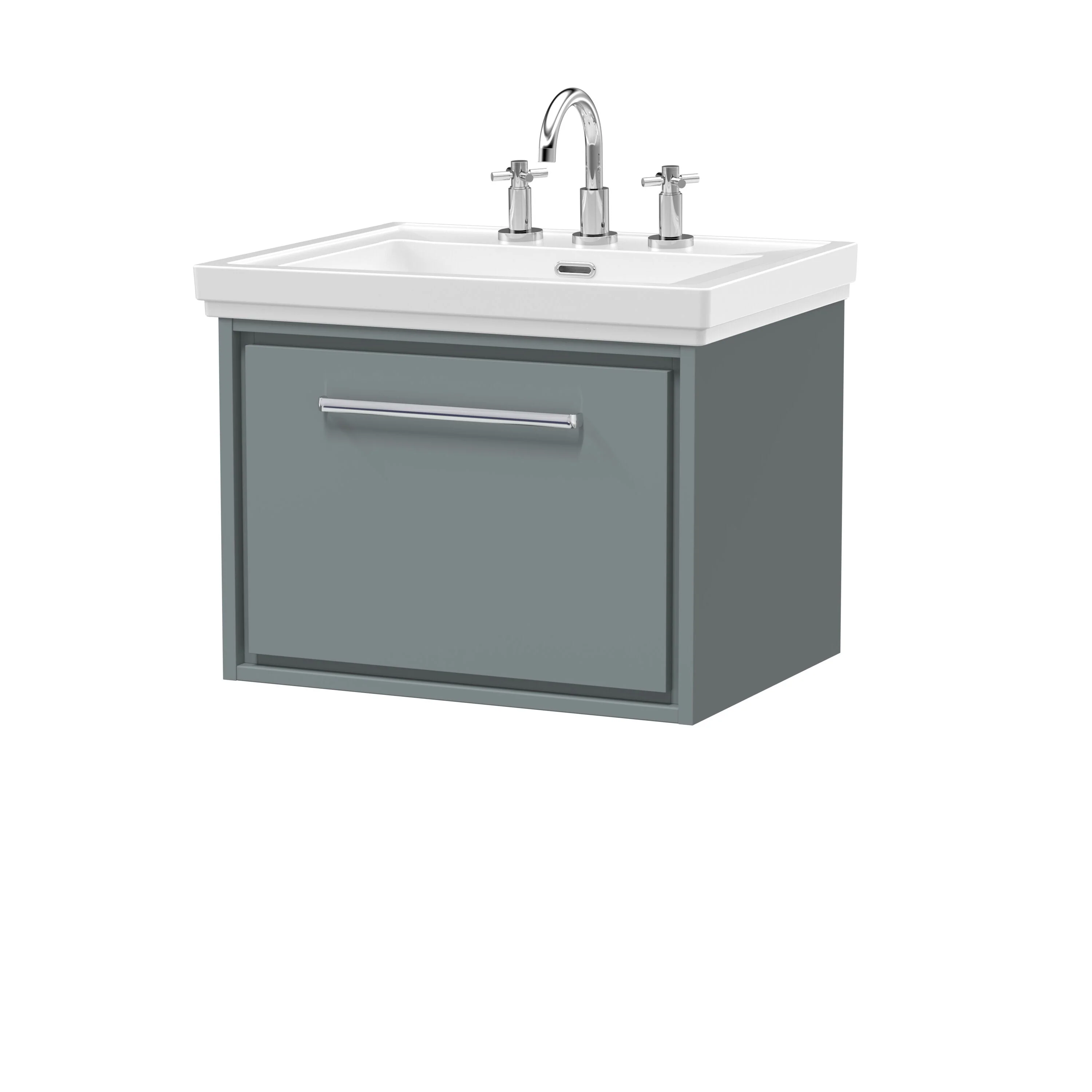Longnor Single Drawer Wall Hung Vanity Basin Unit with 3 Tap Hole Traditional Fireclay Basin, Choice of Size and Colour - Image 2