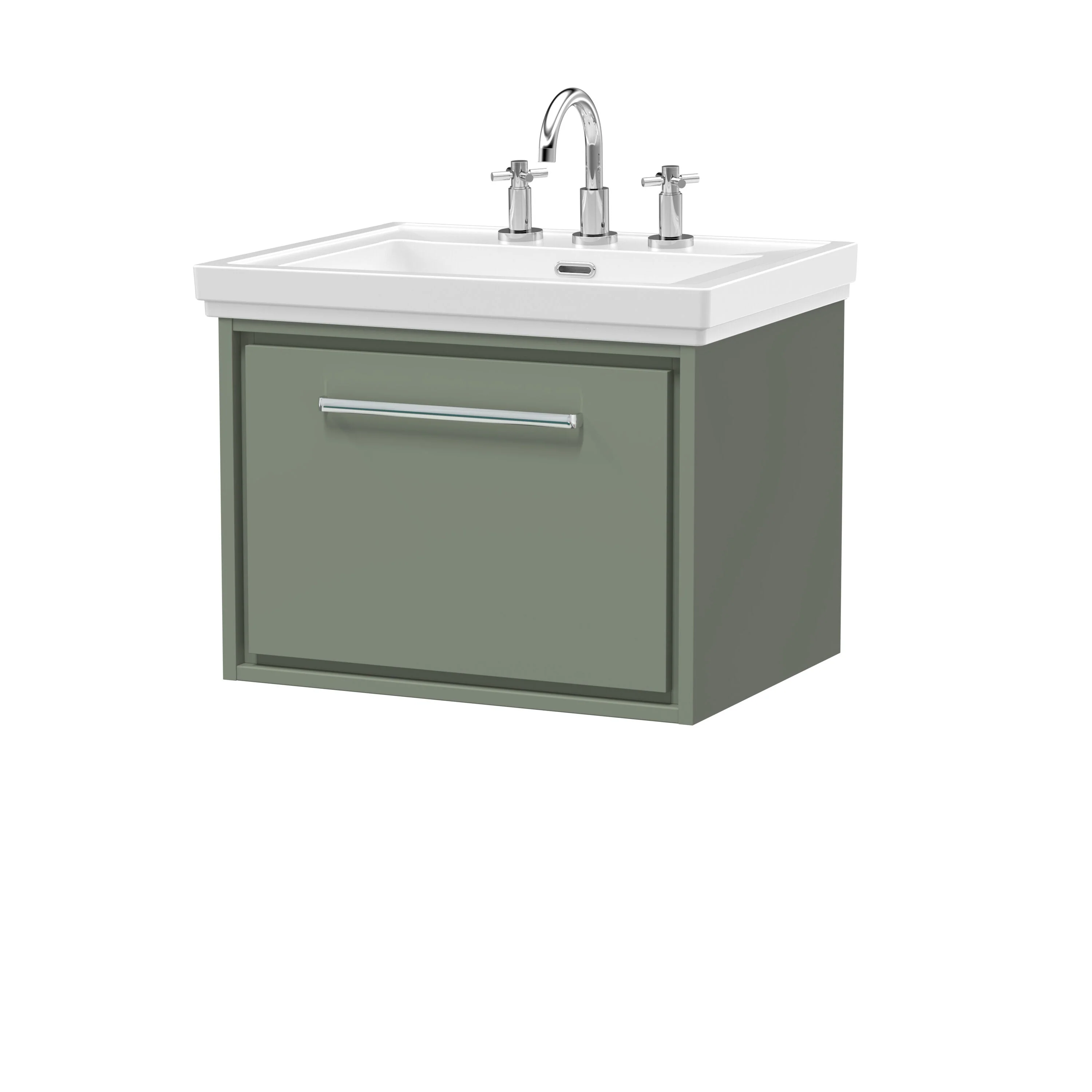 Longnor Single Drawer Wall Hung Vanity Basin Unit with 3 Tap Hole Traditional Fireclay Basin, Choice of Size and Colour - Image 7